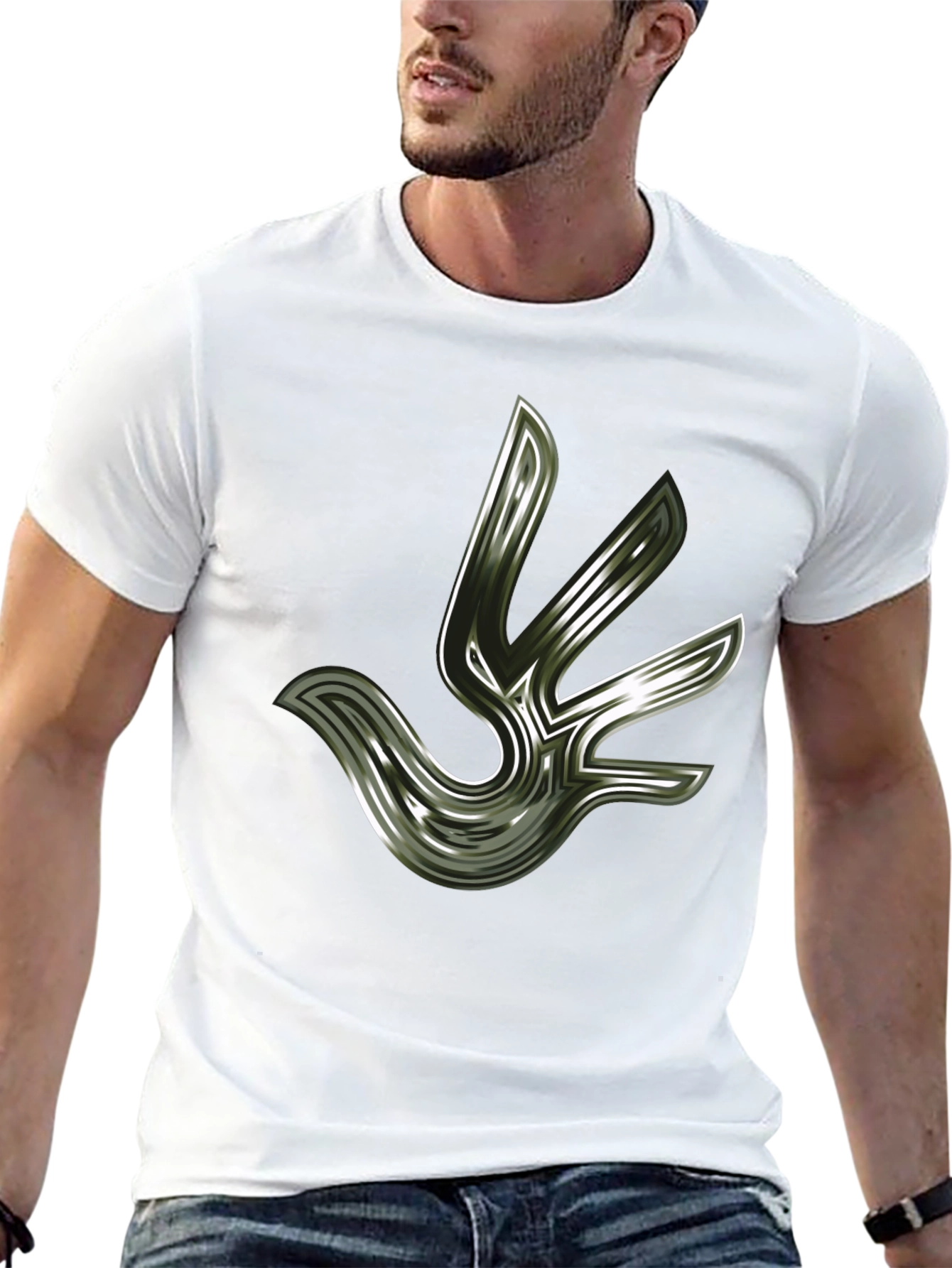 Abstract Bird Graphic Black T-Shirt