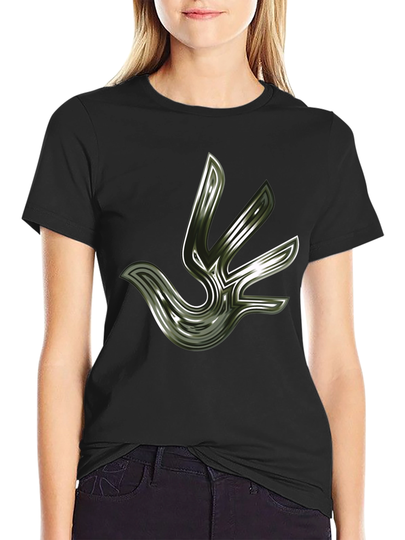 Abstract Bird Graphic Black T-Shirt