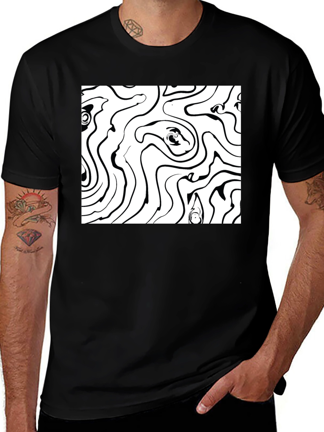 Abstract Swirl Graphic Tee - Black