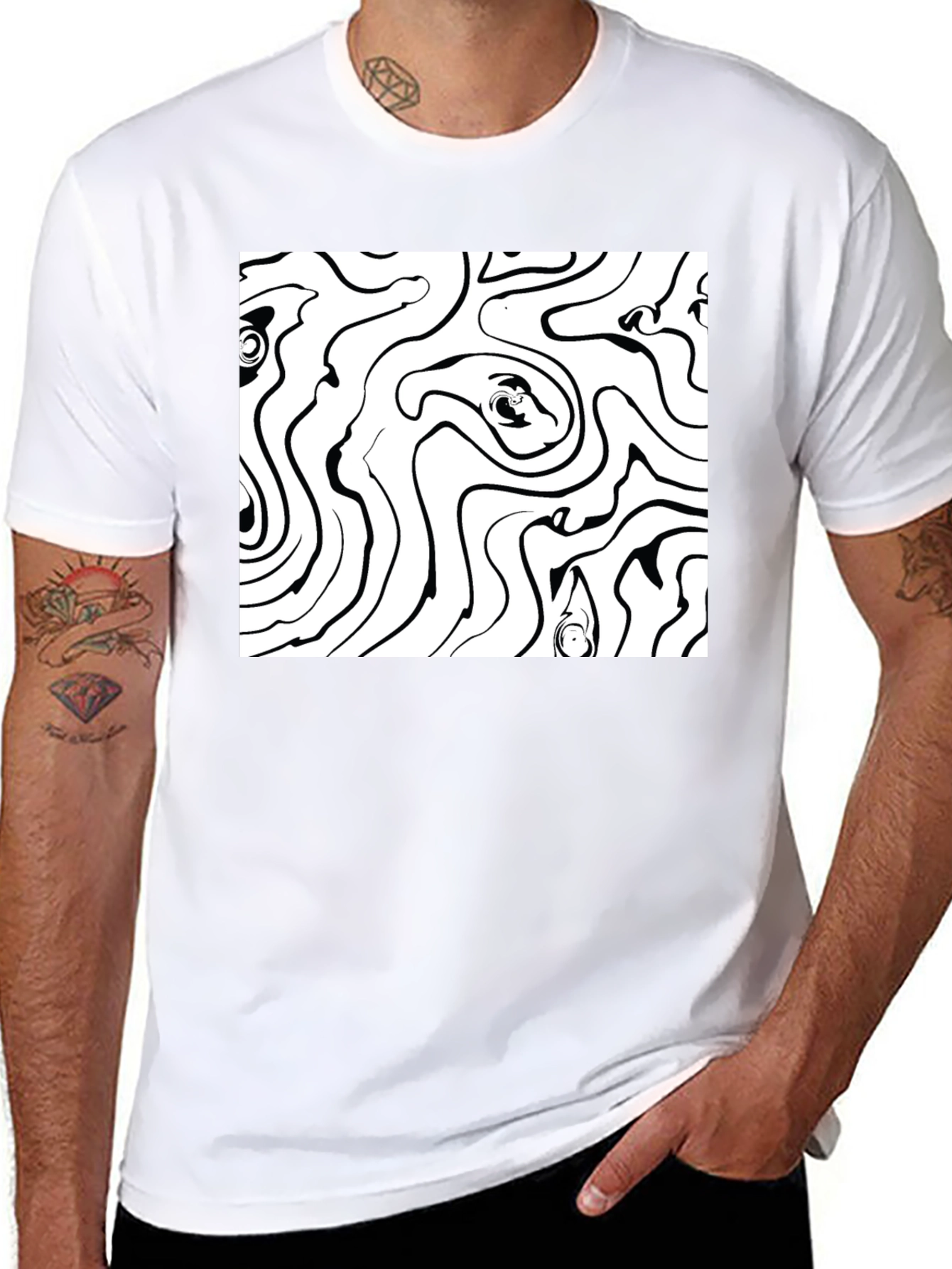 Abstract Swirl Graphic Tee - Black