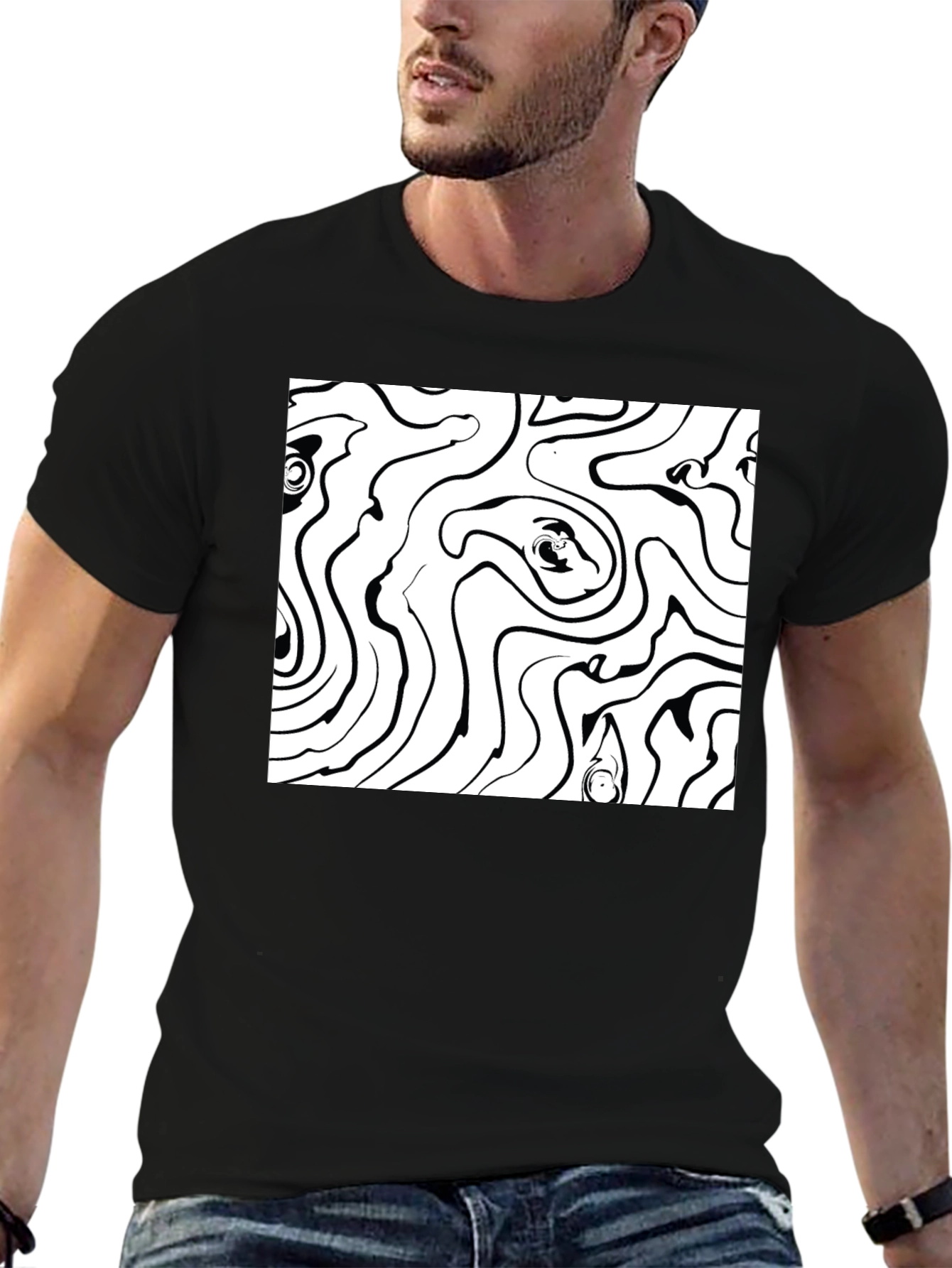 Abstract Swirl Graphic Tee - Black