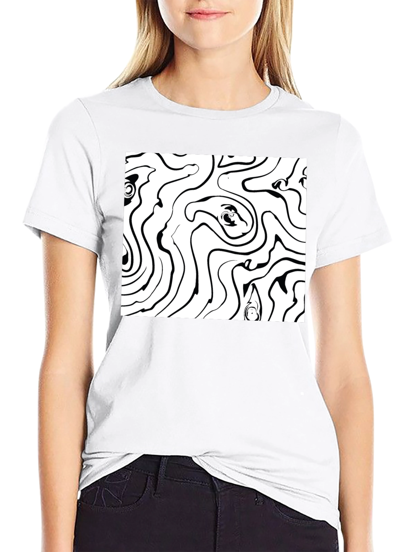 Abstract Swirl Graphic Tee - Black