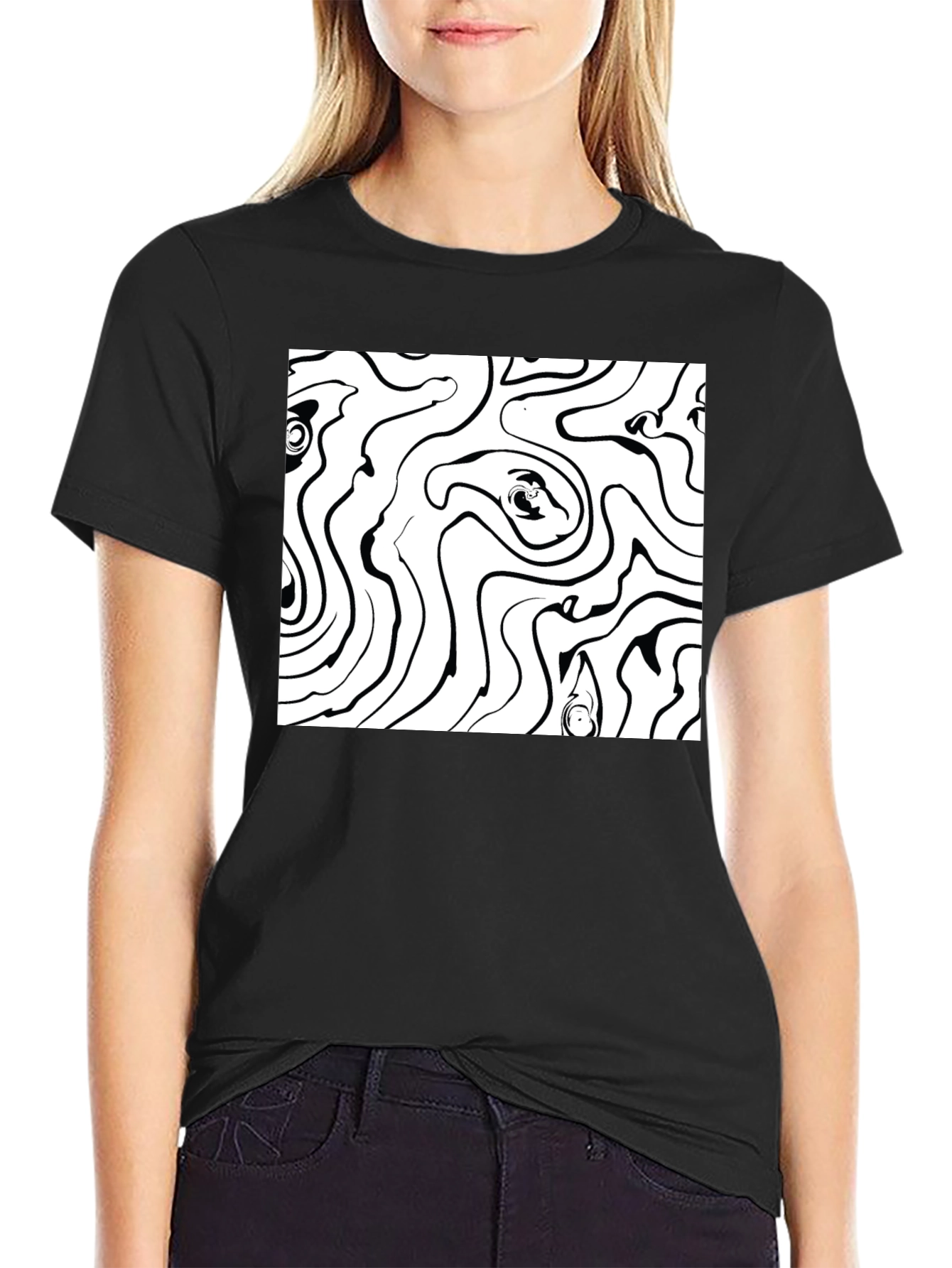 Abstract Swirl Graphic Tee - Black