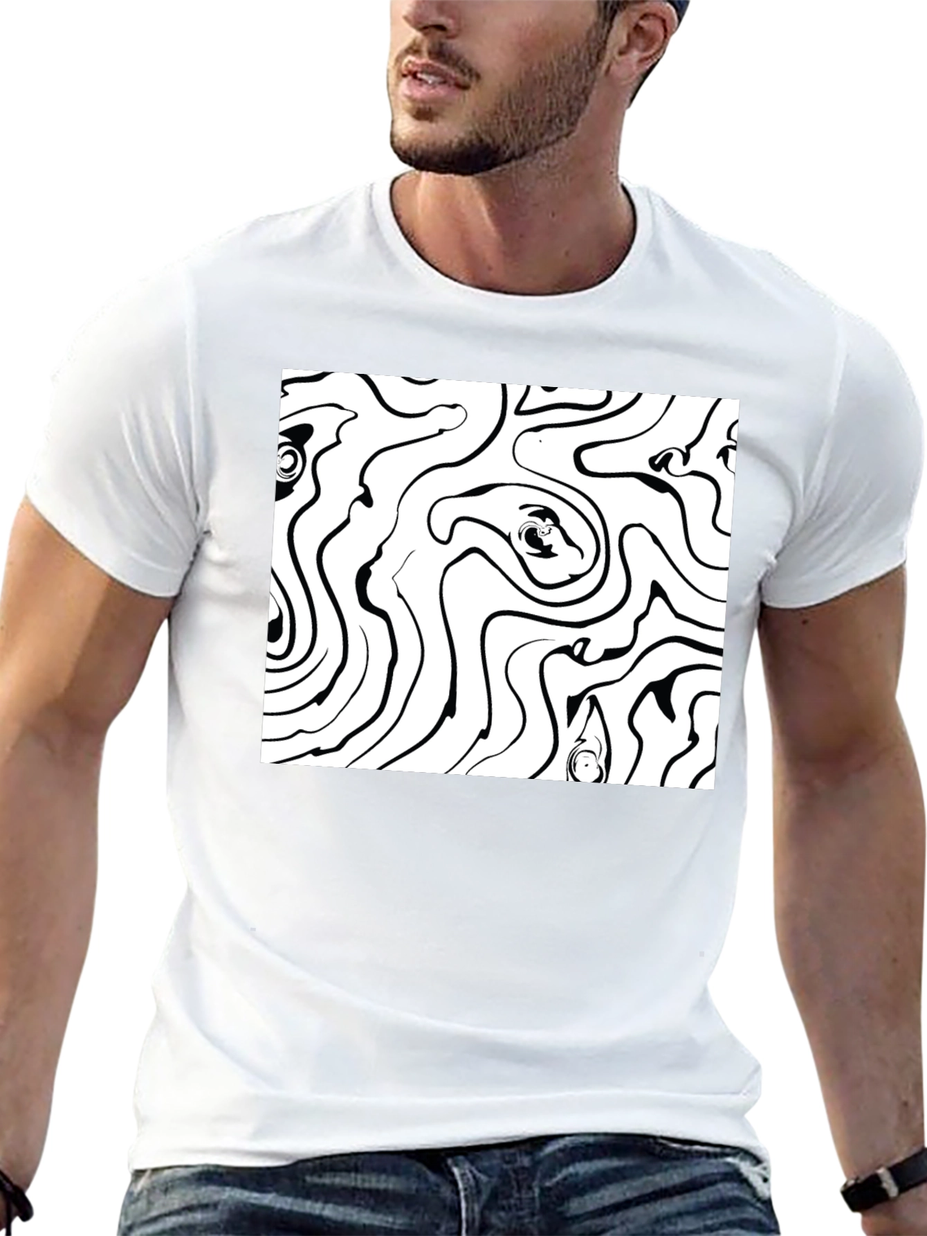 Abstract Swirl Graphic Tee - Black