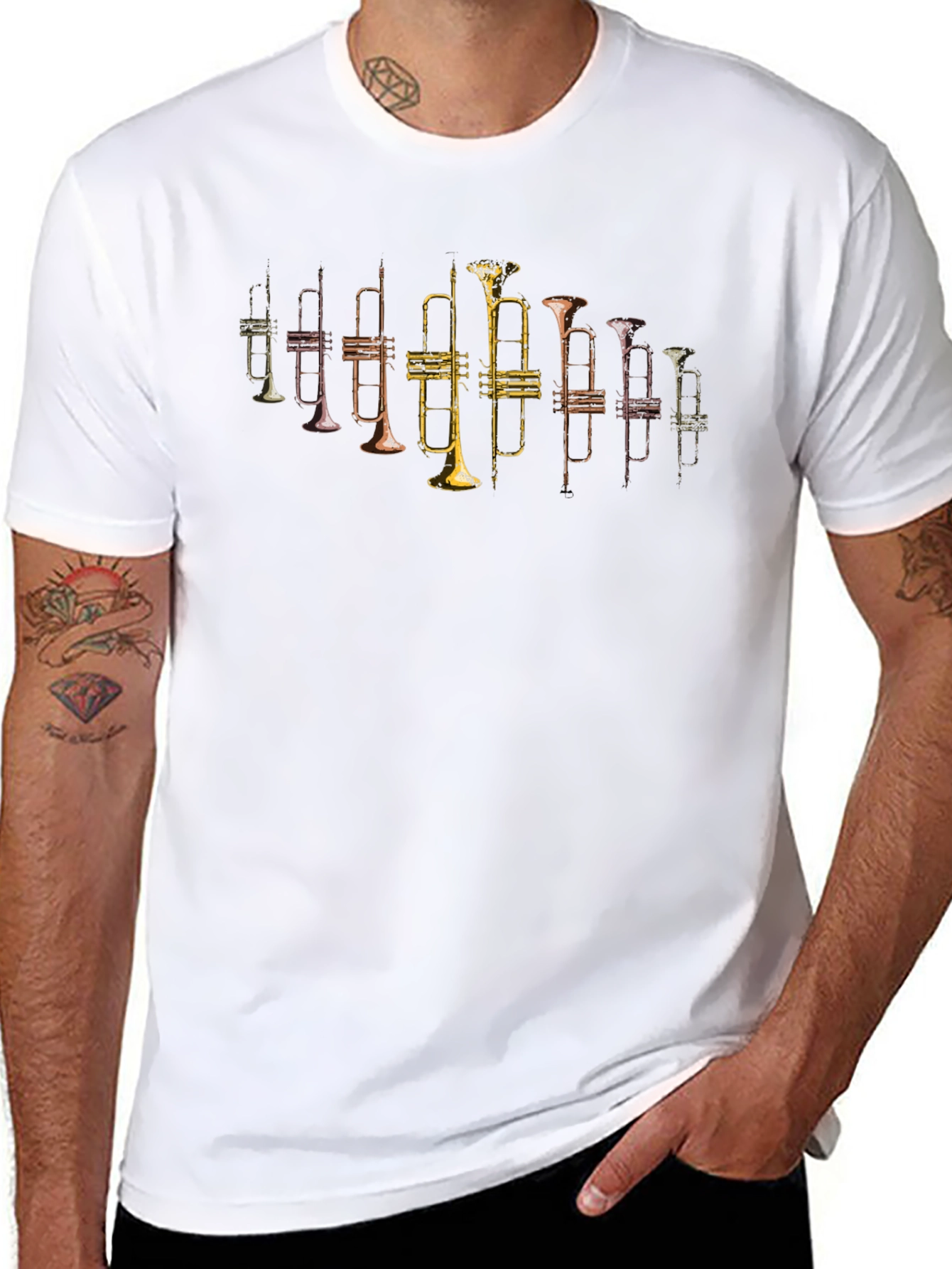 Trumpet Print Graphic Tee - Musicians Black T-Shirt