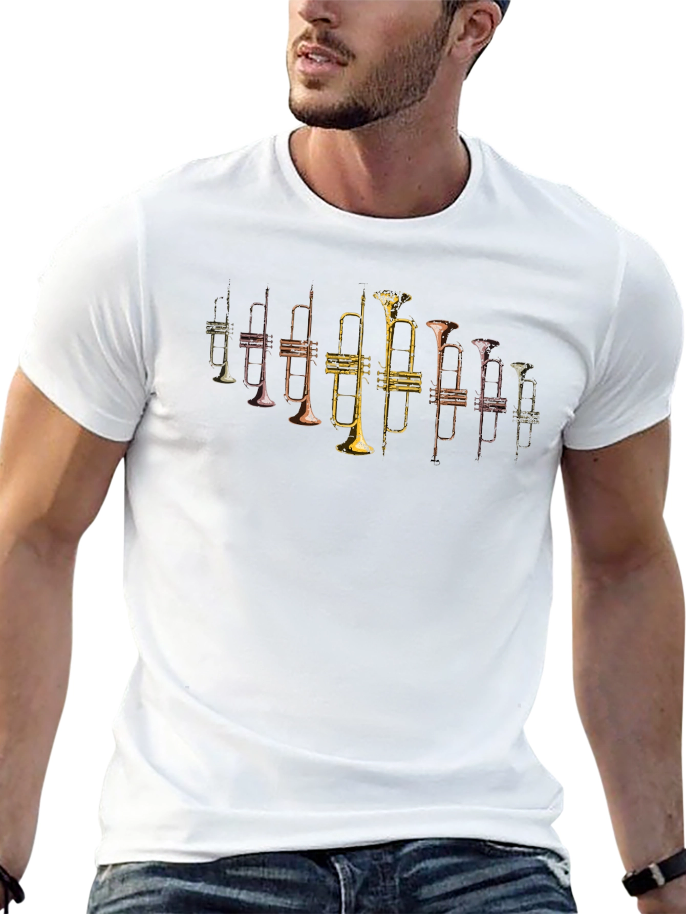 Trumpet Print Graphic Tee - Musicians Black T-Shirt