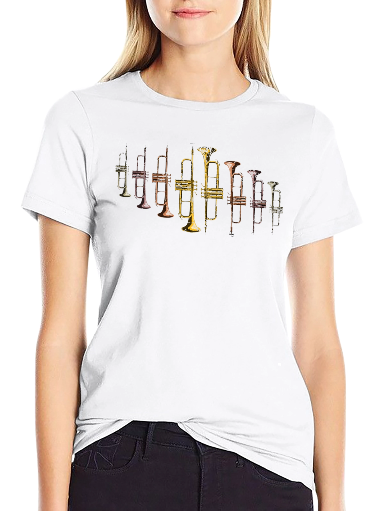 Trumpet Print Graphic Tee - Musicians Black T-Shirt