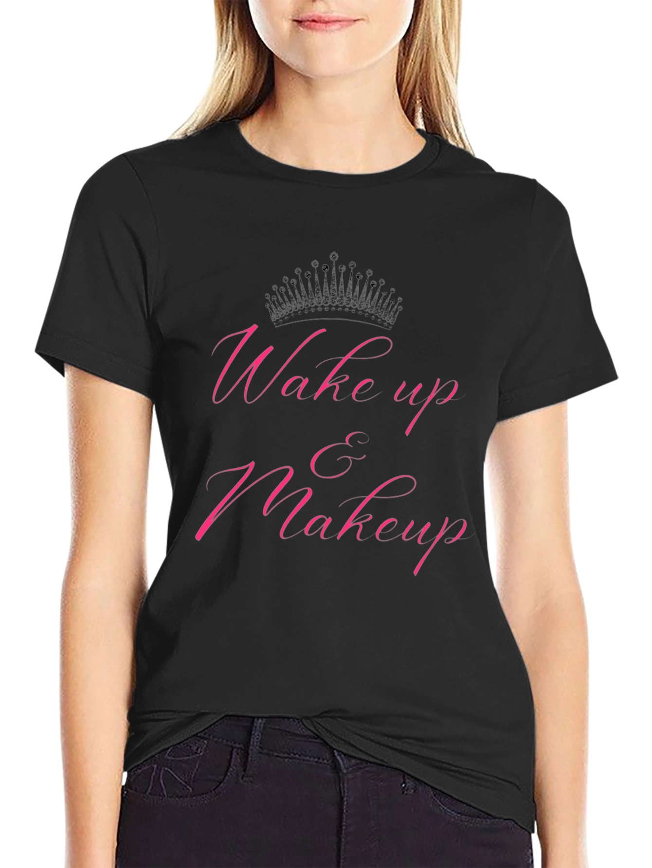 Wake Up & Makeup Graphic Tee - Black