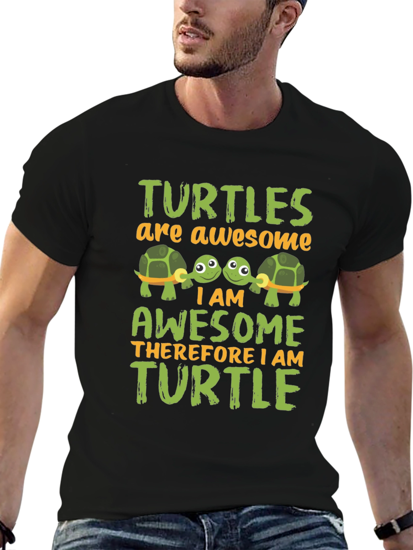 Awesome Turtle Graphic Tee -  Mens Black T-Shirt