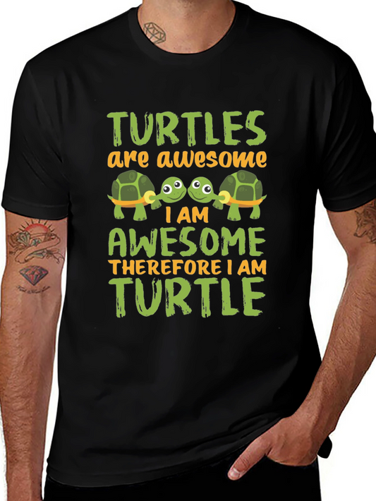 Awesome Turtle Graphic Tee -  Mens Black T-Shirt