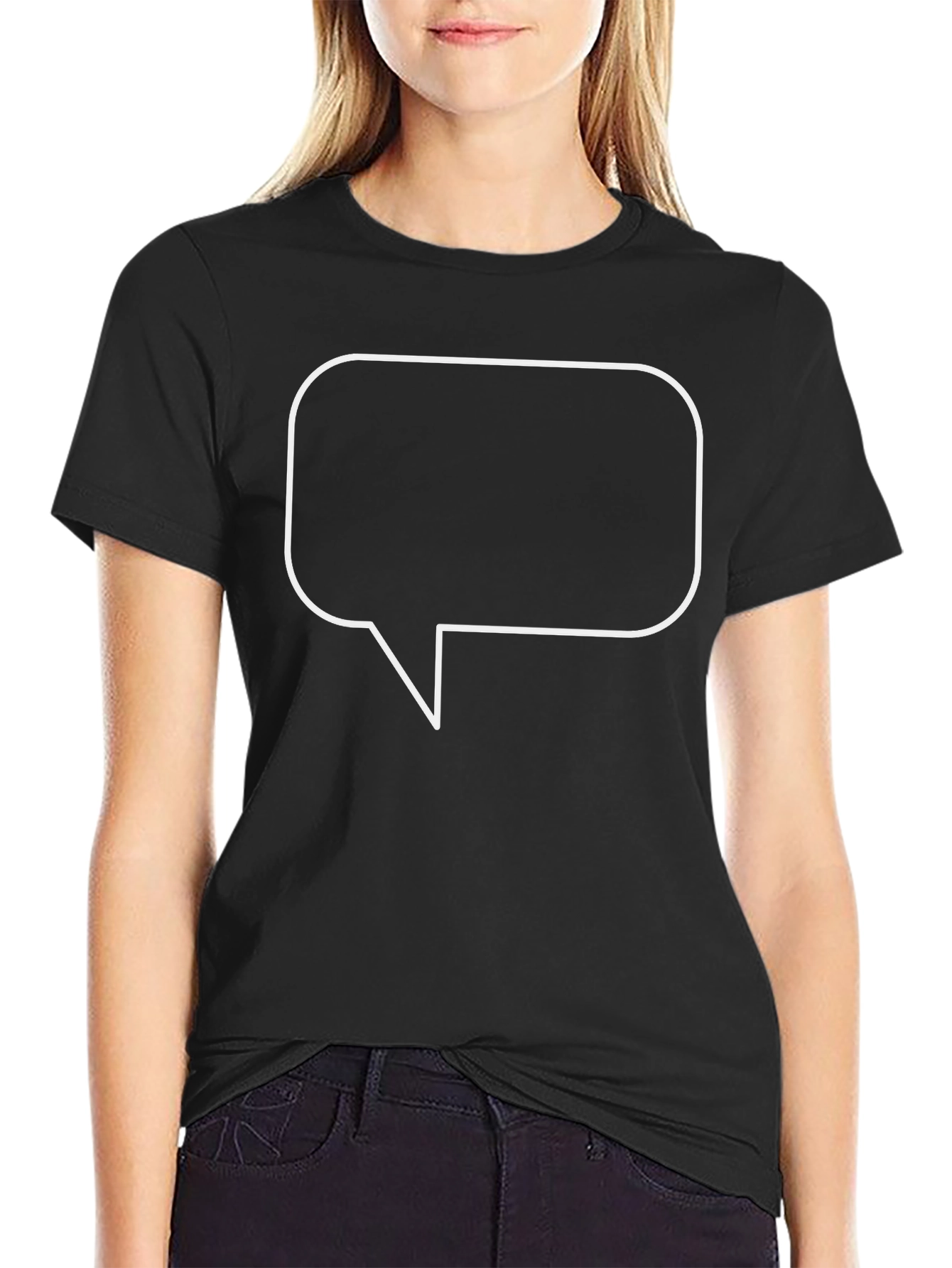 Black T-Shirt with White Speech Bubble Graphic