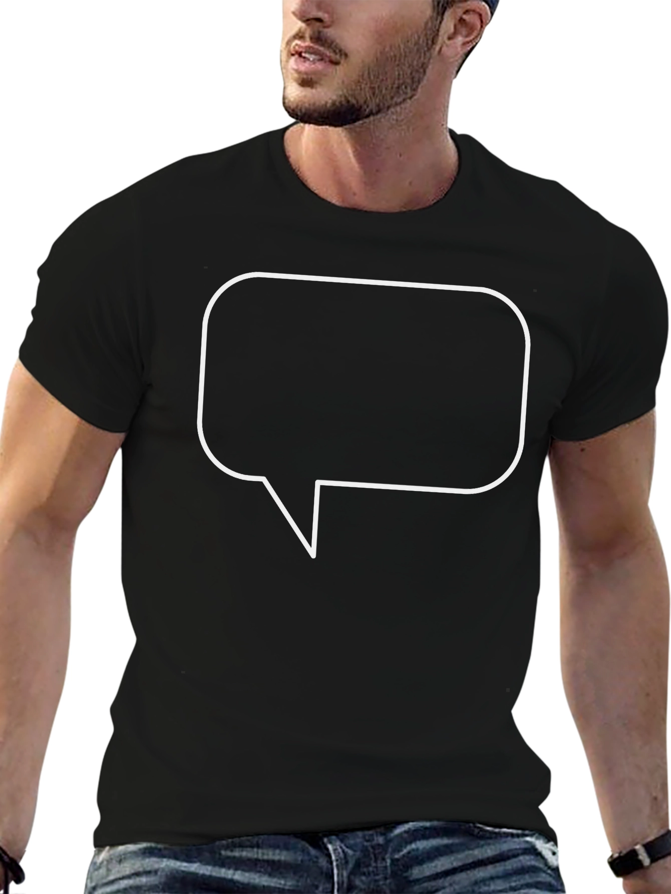 Black T-Shirt with White Speech Bubble Graphic