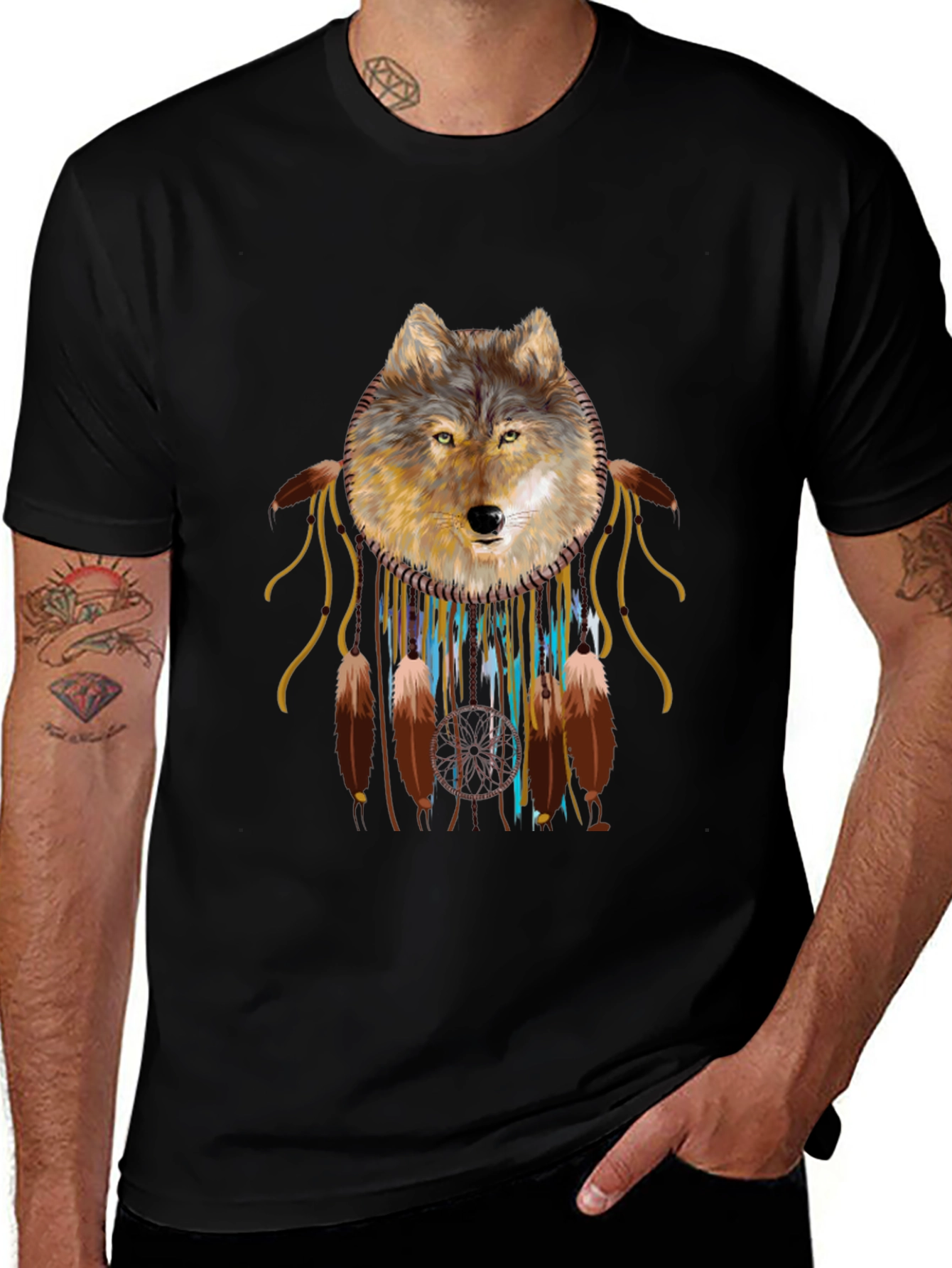 Wolf Dreamcatcher Graphic Tee - Black