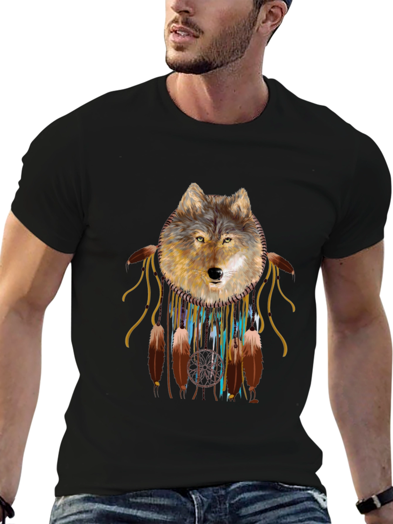 Wolf Dreamcatcher Graphic Tee - Black