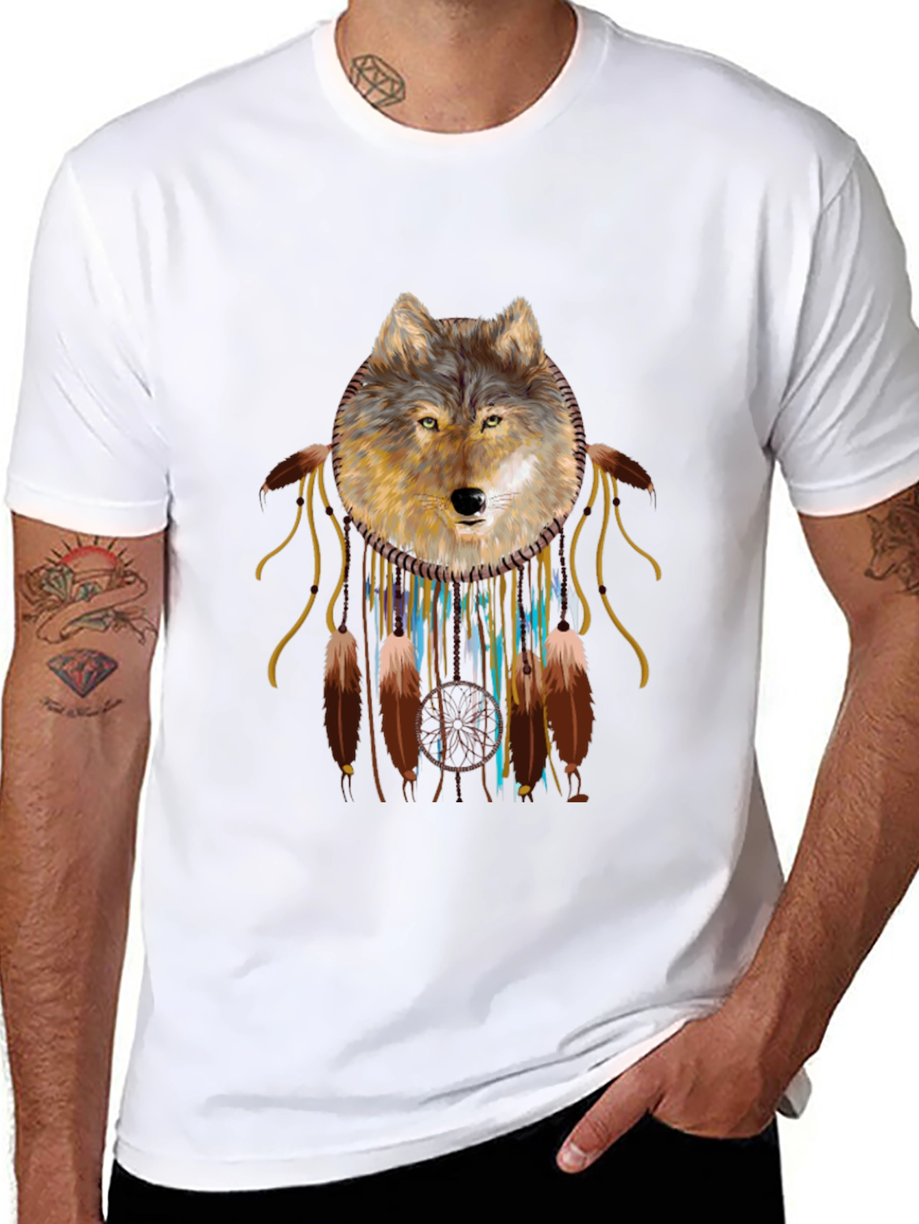 Wolf Dreamcatcher Graphic Tee - Black
