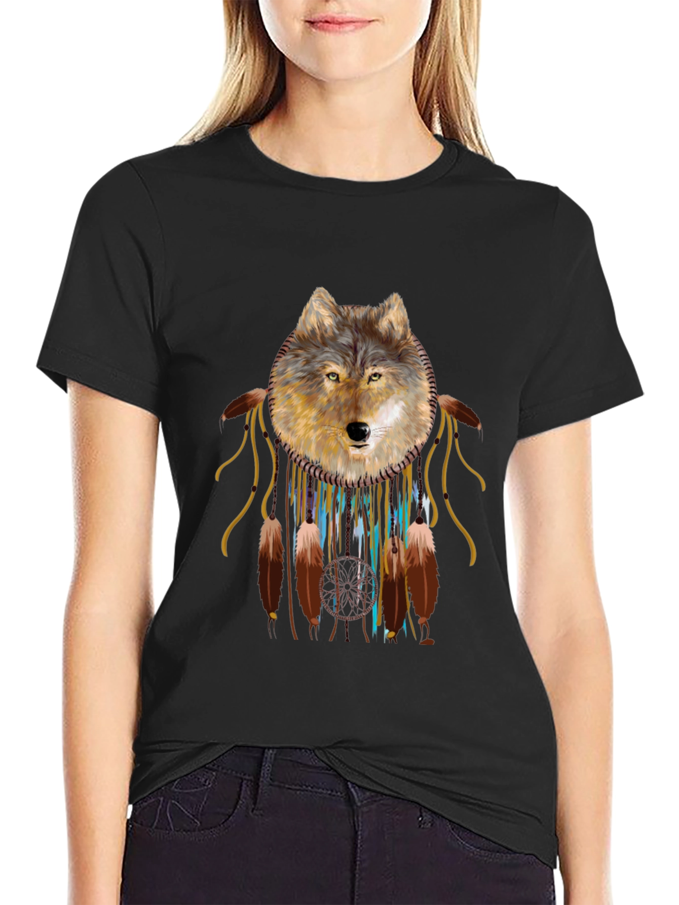 Wolf Dreamcatcher Graphic Tee - Black
