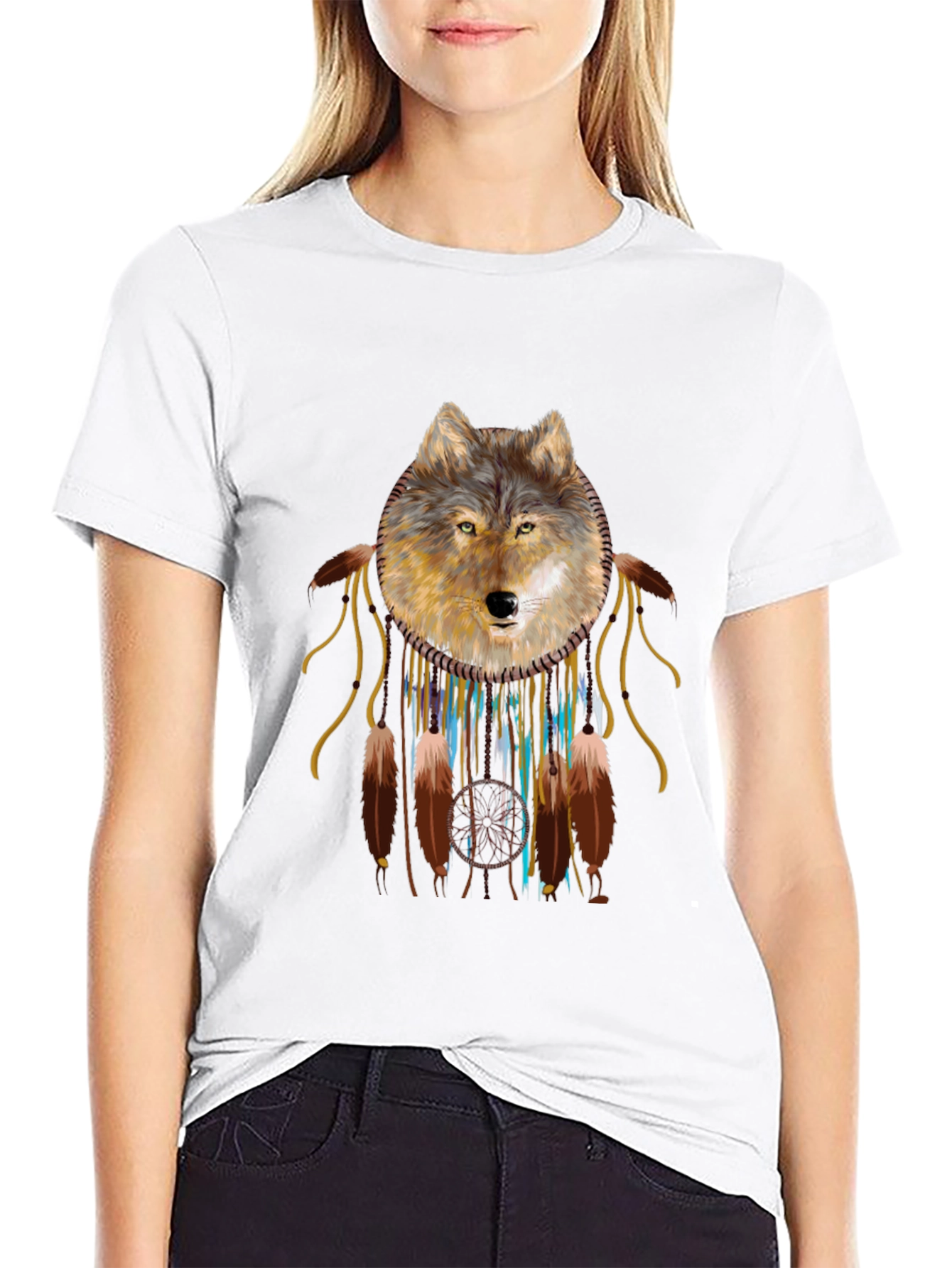 Wolf Dreamcatcher Graphic Tee - Black