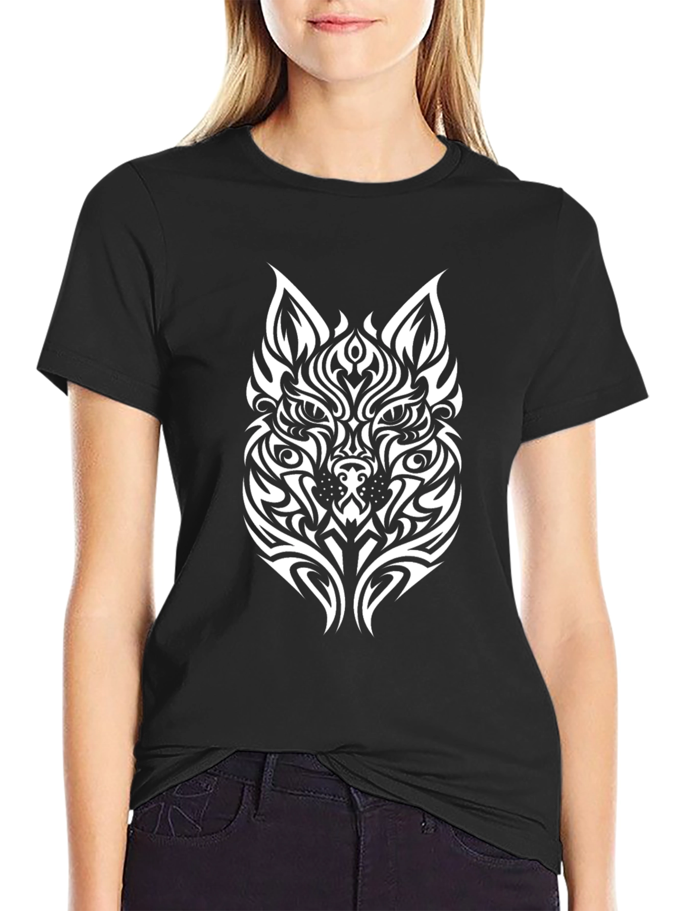 Tribal Wolf Graphic Tee - Black