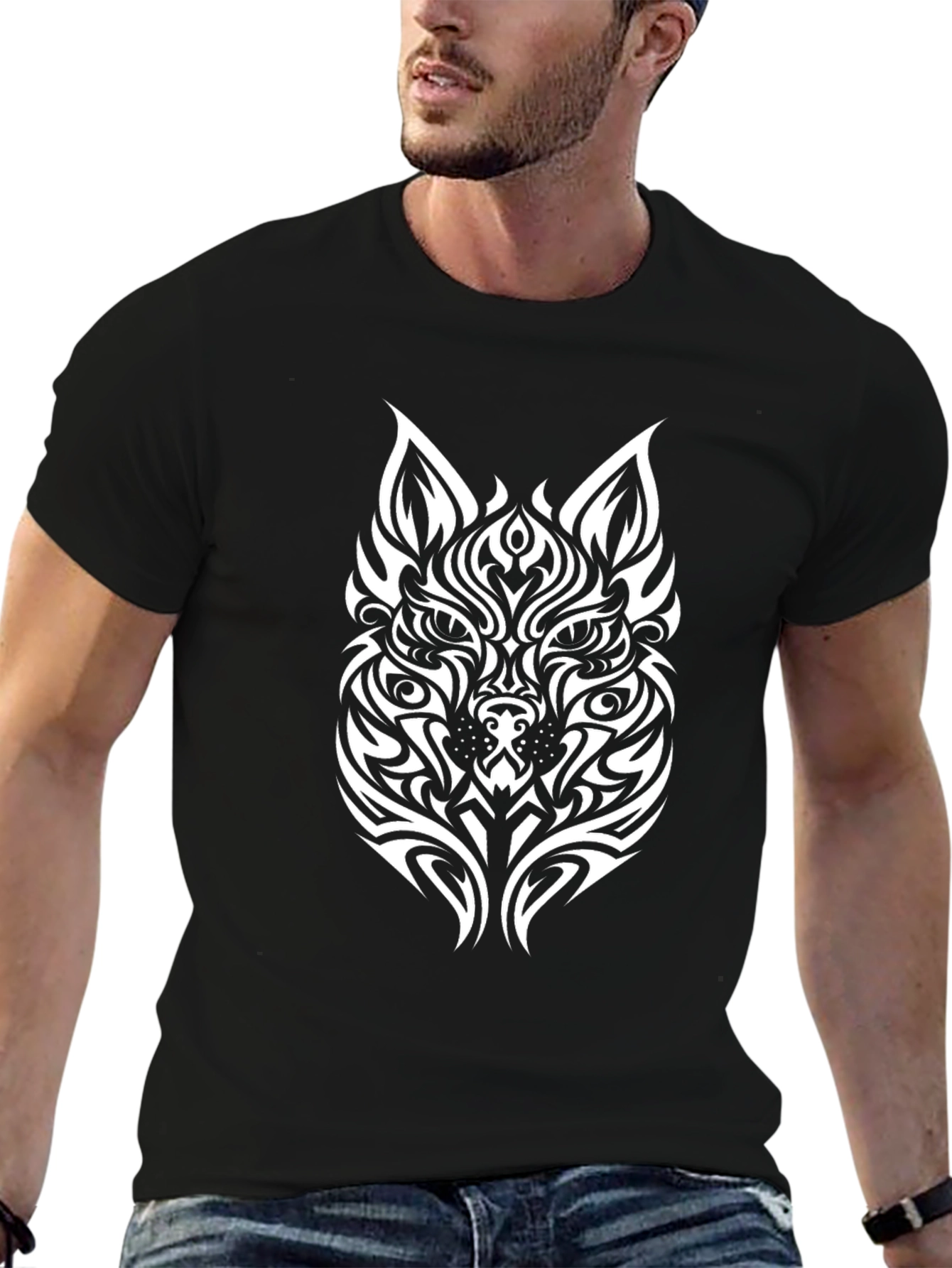 Tribal Wolf Graphic Tee - Black
