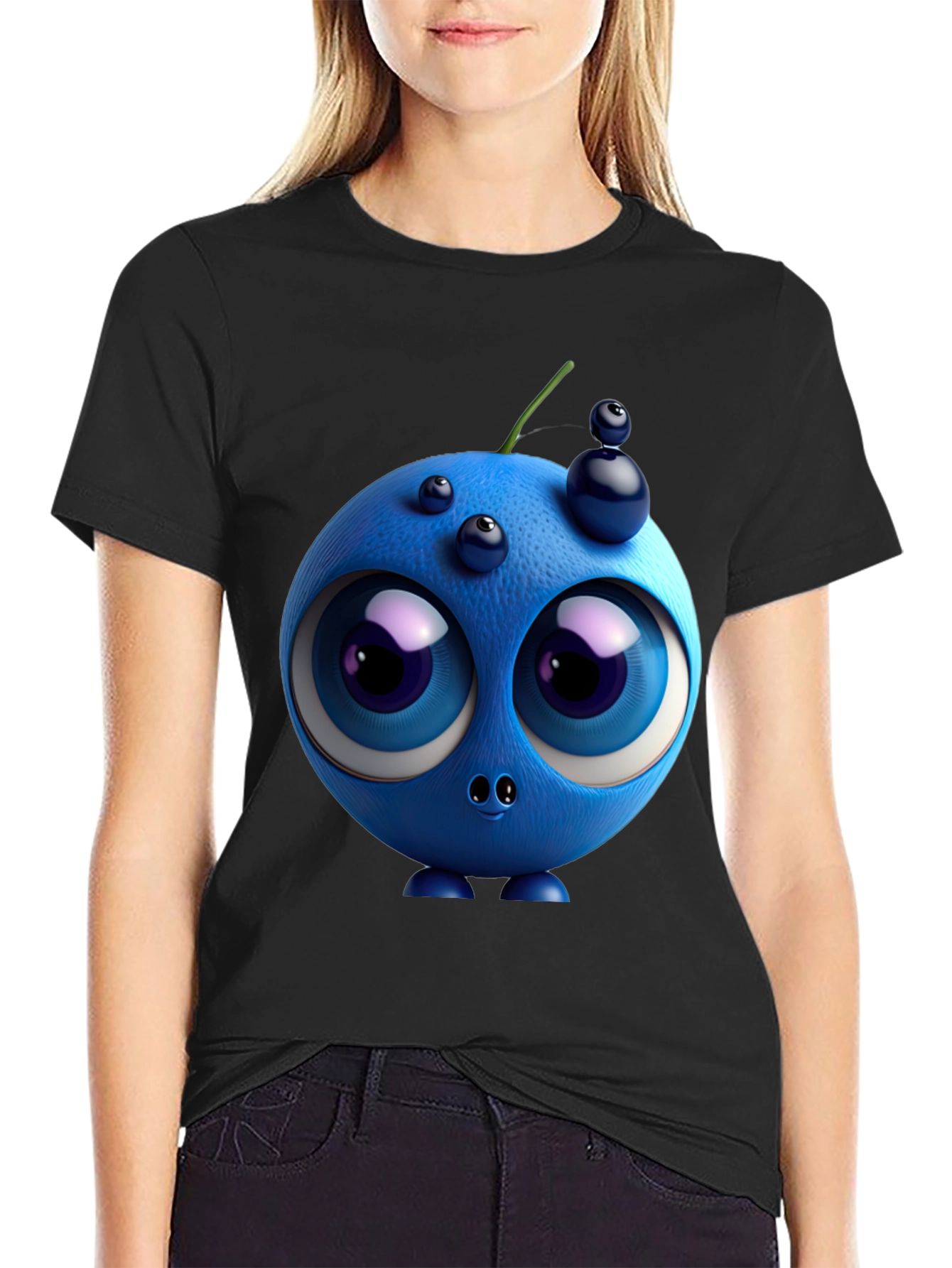 Whimsical Blueberry Graphic Tee - Unique Cartoon Character Shirt