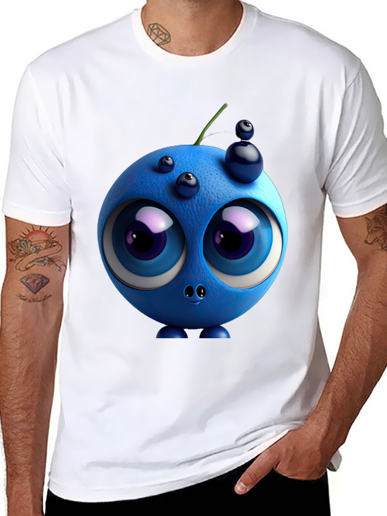 Whimsical Blueberry Graphic Tee - Unique Cartoon Character Shirt