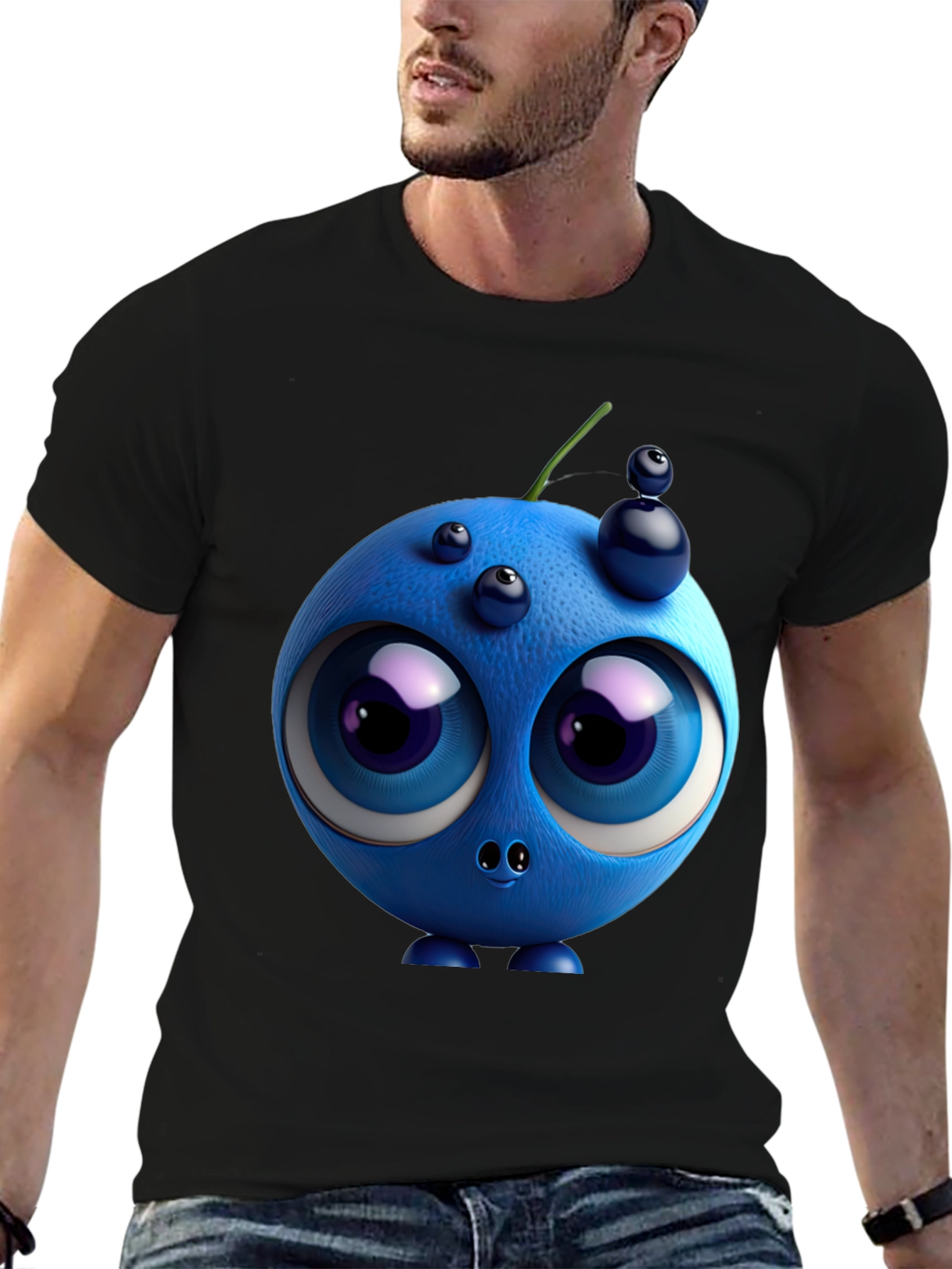 Whimsical Blueberry Graphic Tee - Unique Cartoon Character Shirt