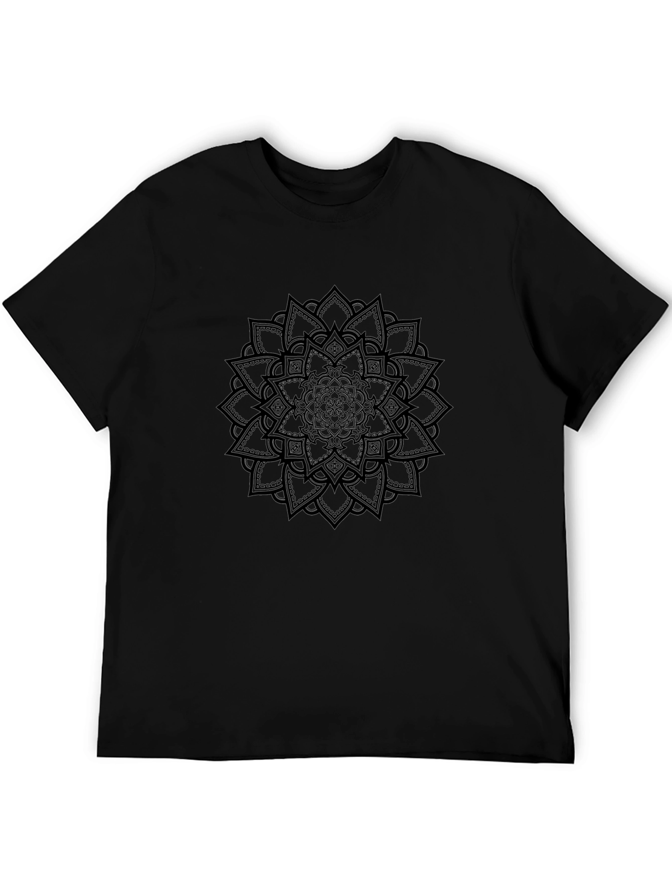 Black Mandala Print Mens T-Shirt