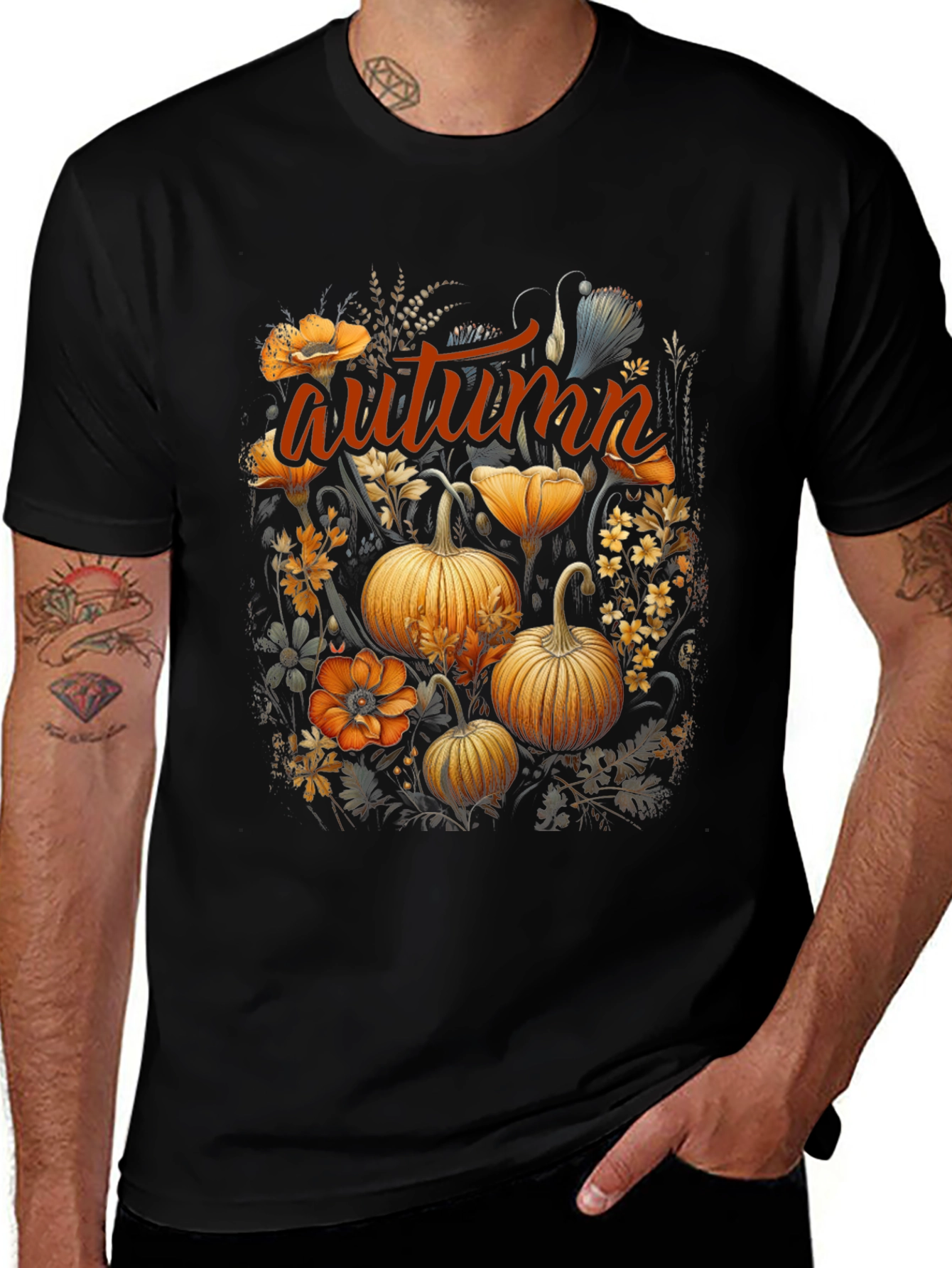 Autumn Pumpkin Floral Graphic T-Shirt