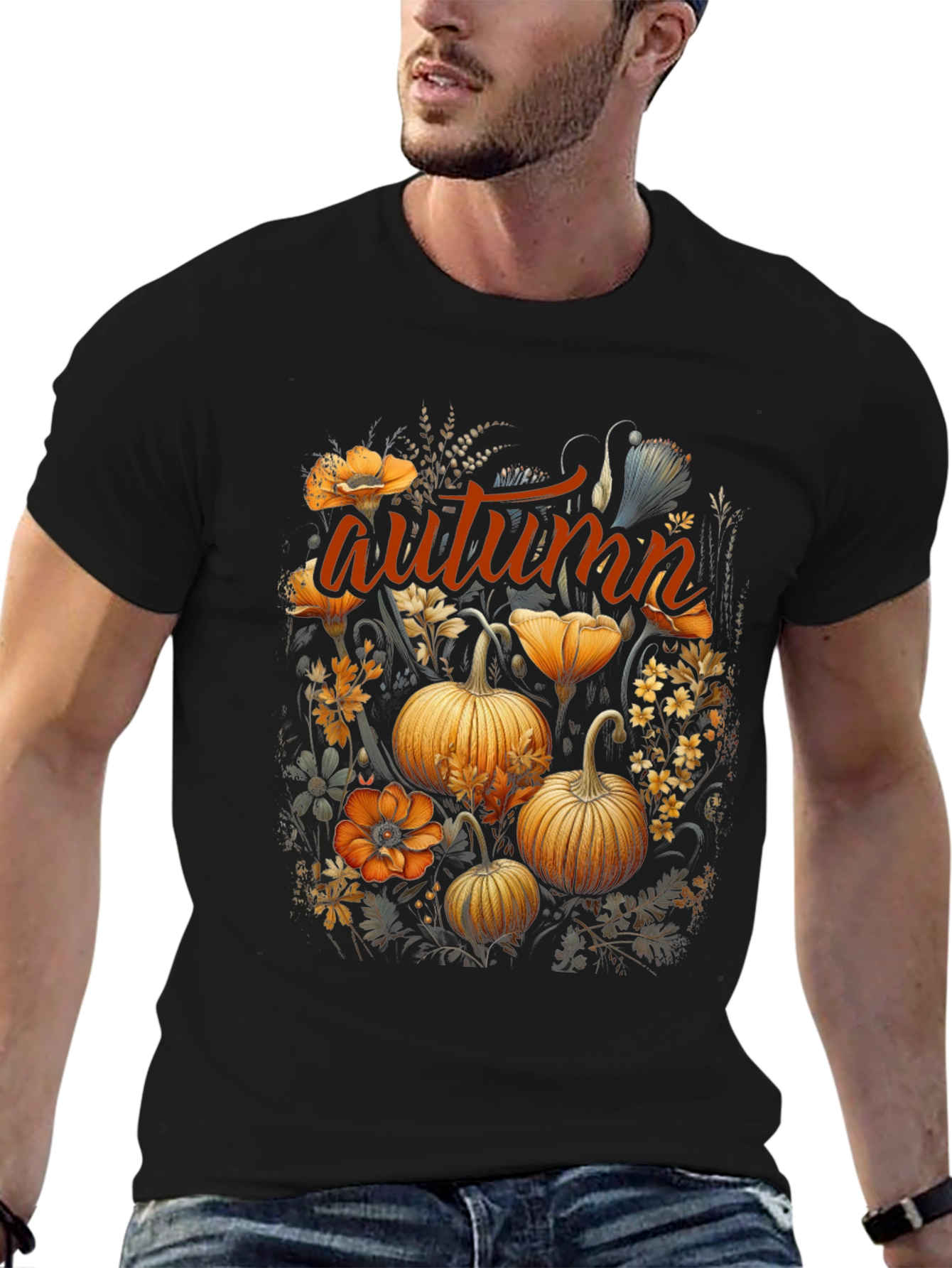 Autumn Pumpkin Floral Graphic T-Shirt