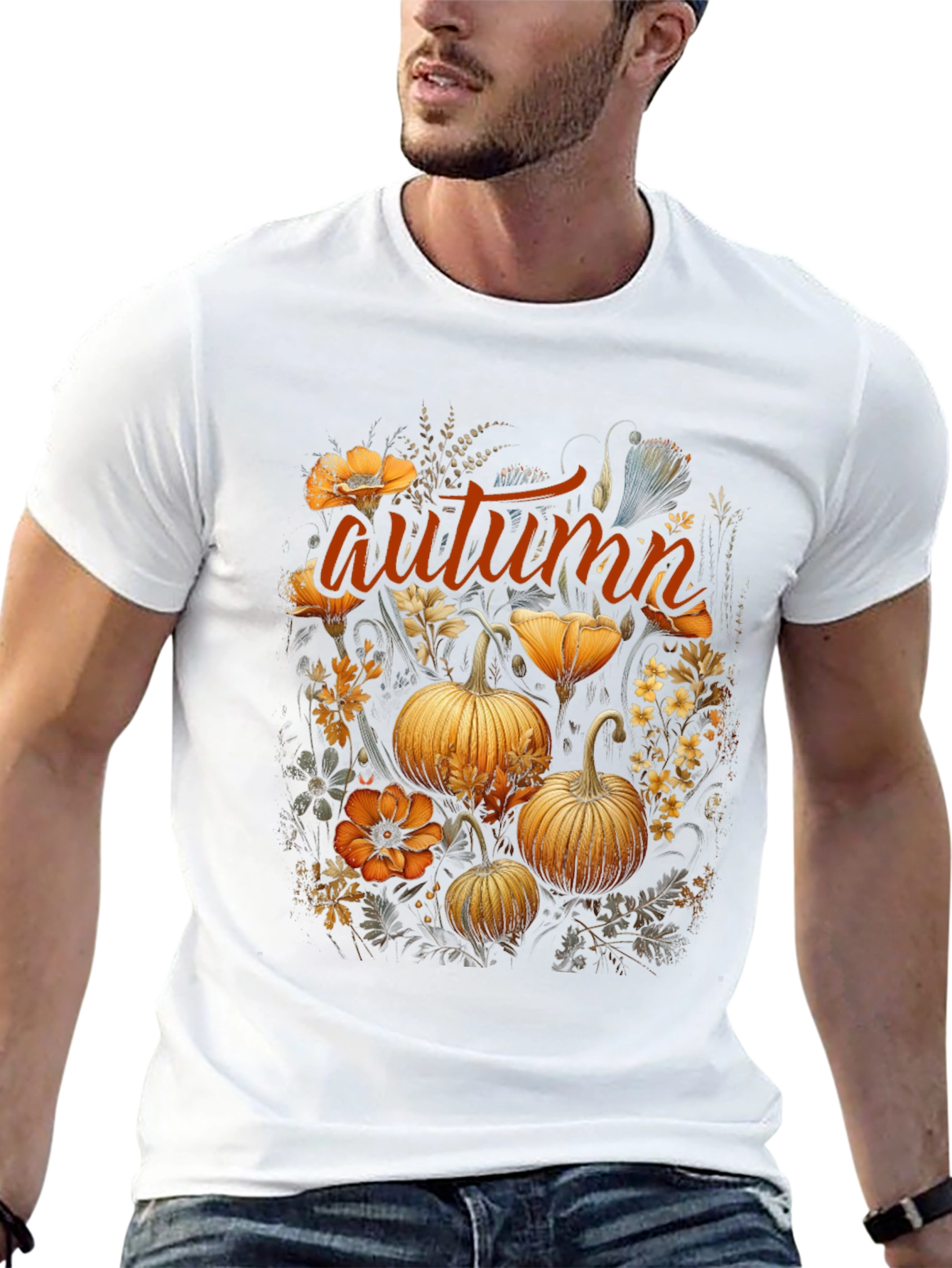 Autumn Pumpkin Floral Graphic T-Shirt