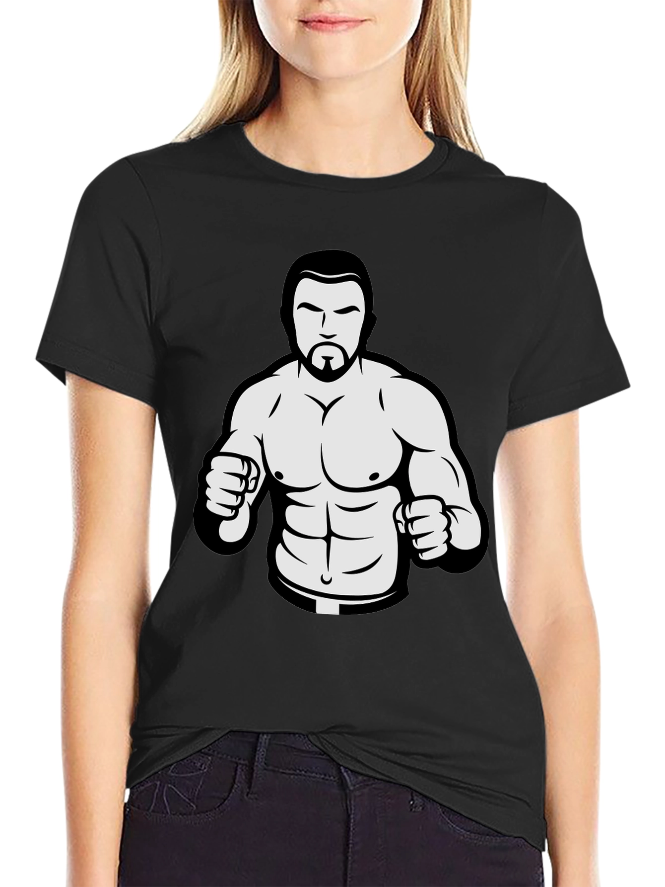 Black Graphic Tee - Cartoon Wrestler