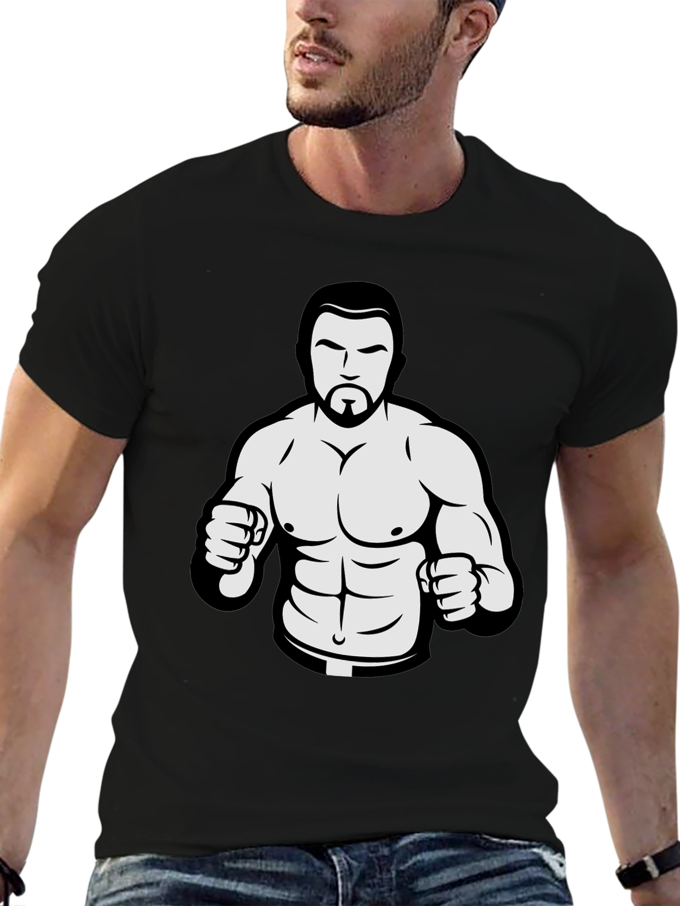 Black Graphic Tee - Cartoon Wrestler