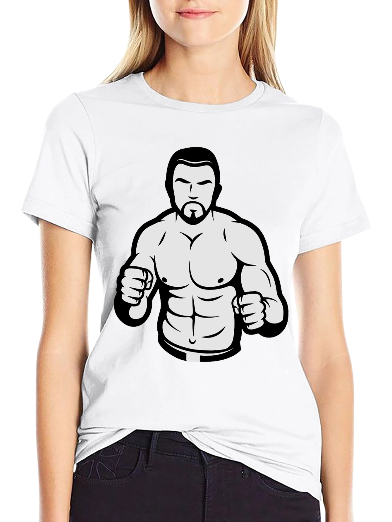 Black Graphic Tee - Cartoon Wrestler