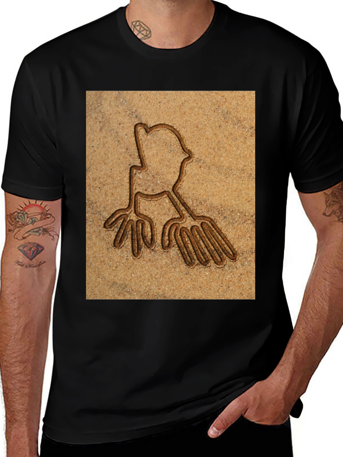 Unique Carved Design Tee - Casual Black T-Shirt