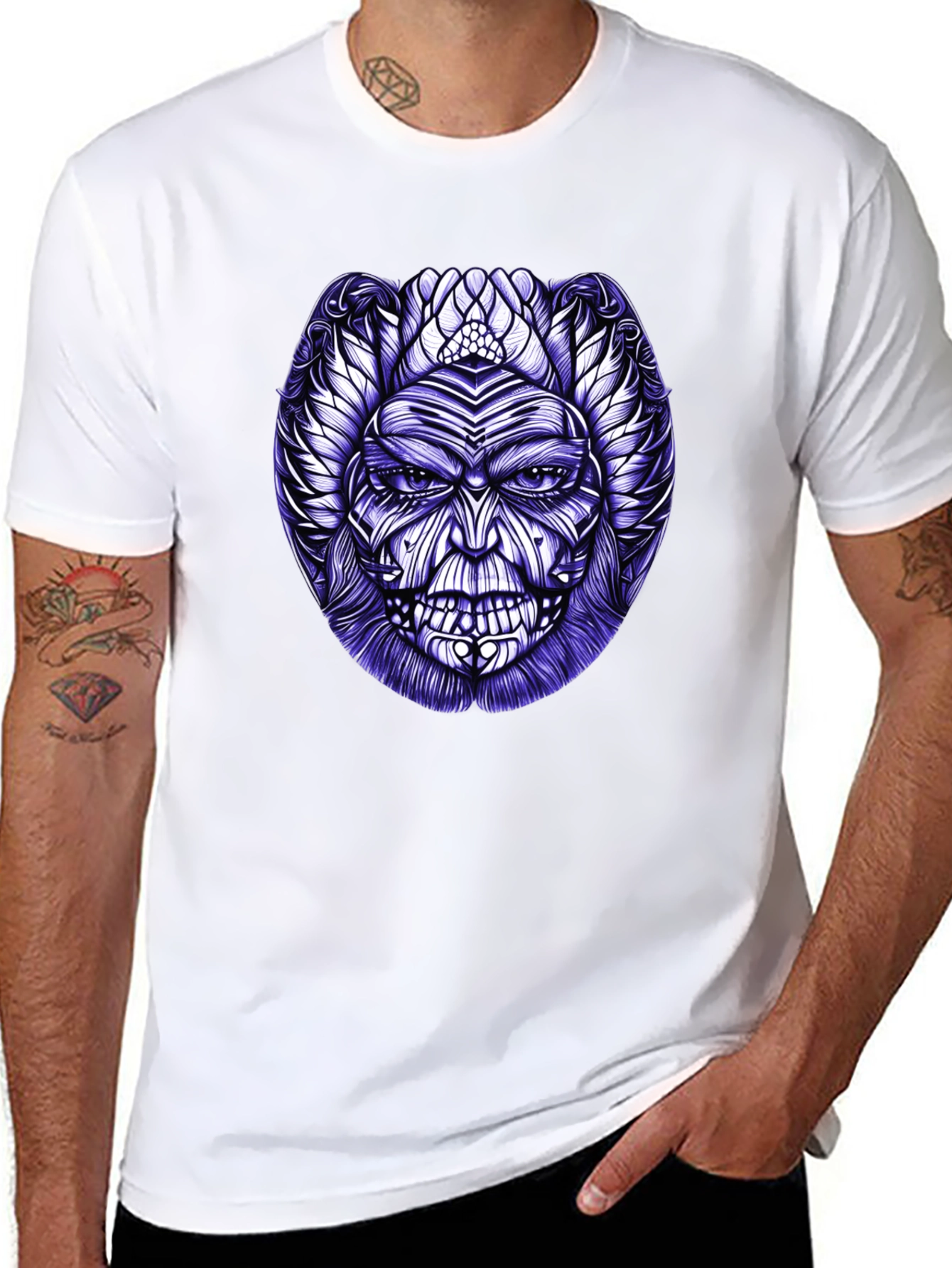 Tribal Mask Graphic Tee - Black Cotton Blend