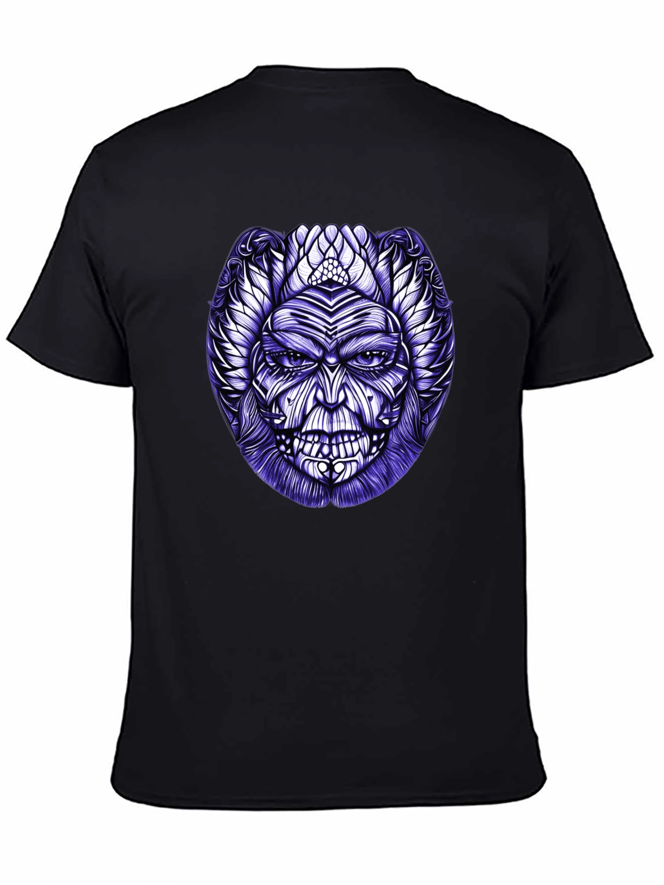 Tribal Mask Graphic Tee - Black Cotton Blend