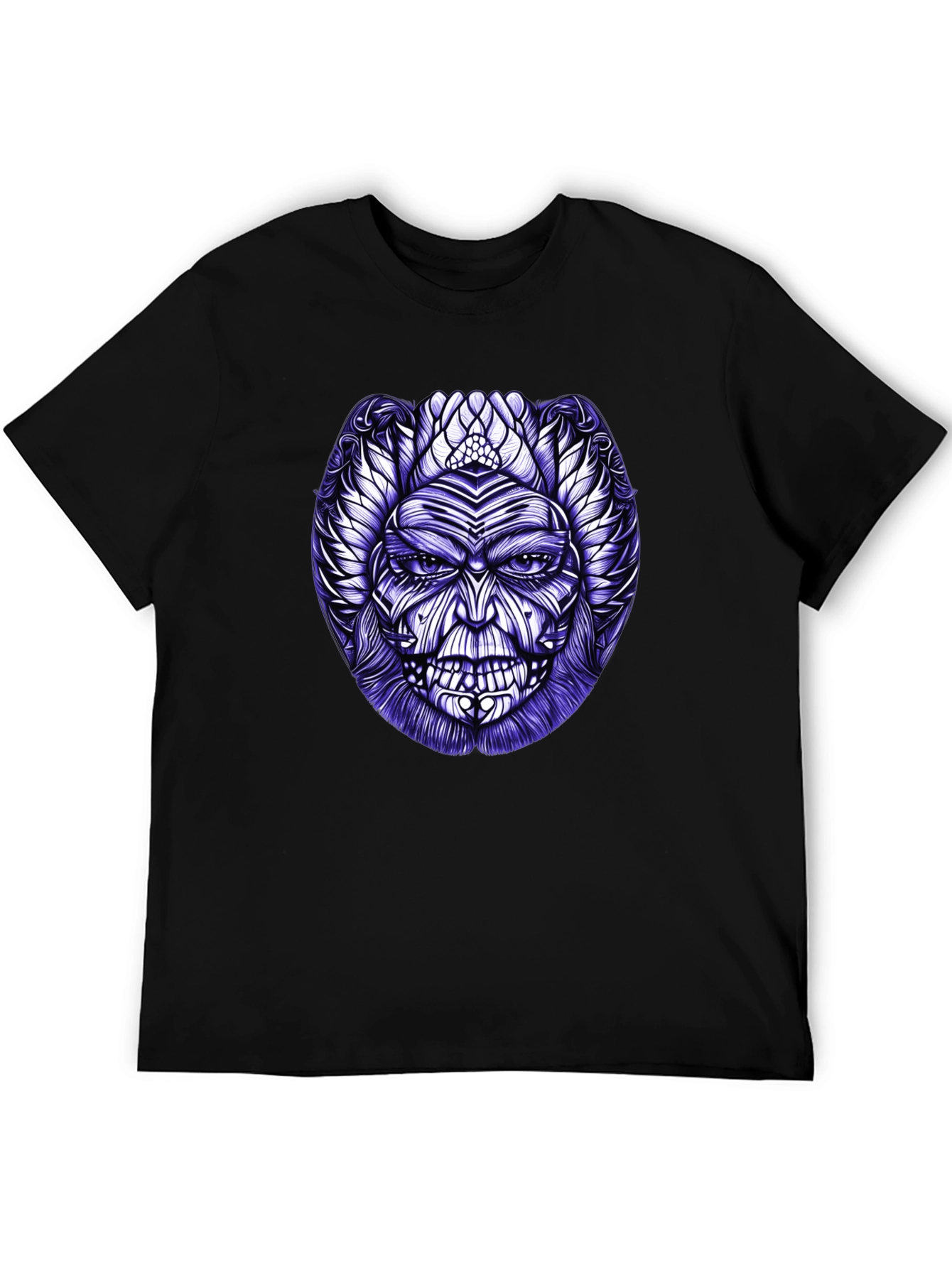 Tribal Mask Graphic Tee - Black Cotton Blend
