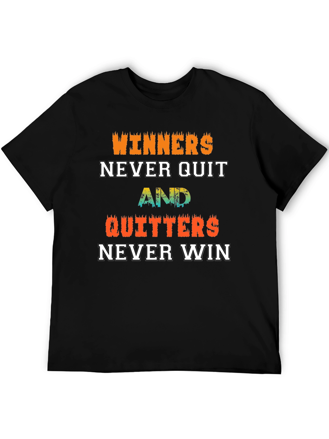 Winners Never Quit Motivational Black T-Shirt