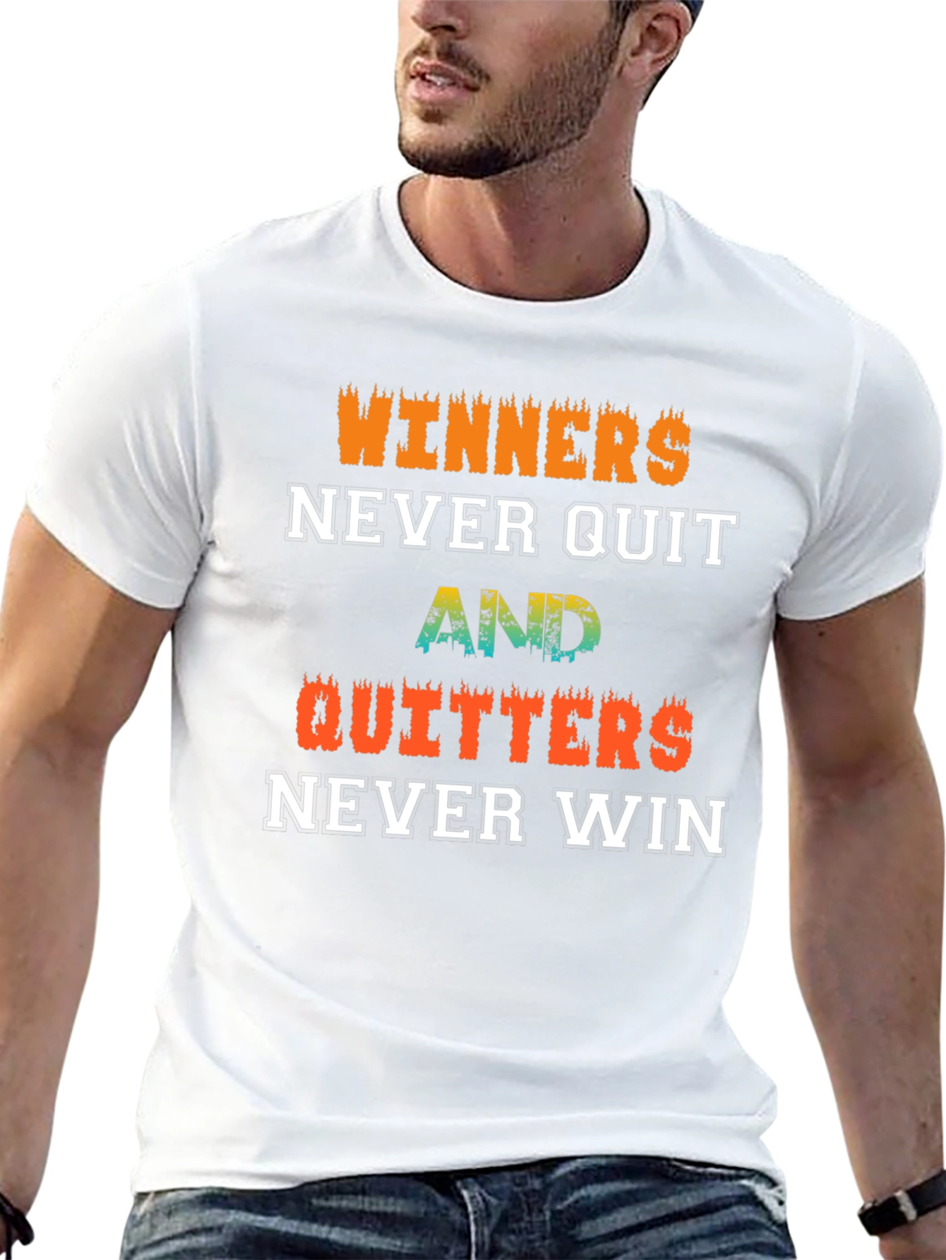 Winners Never Quit Motivational Black T-Shirt