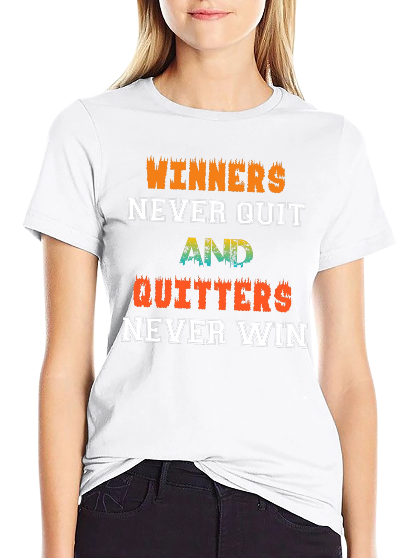 Winners Never Quit Motivational Black T-Shirt