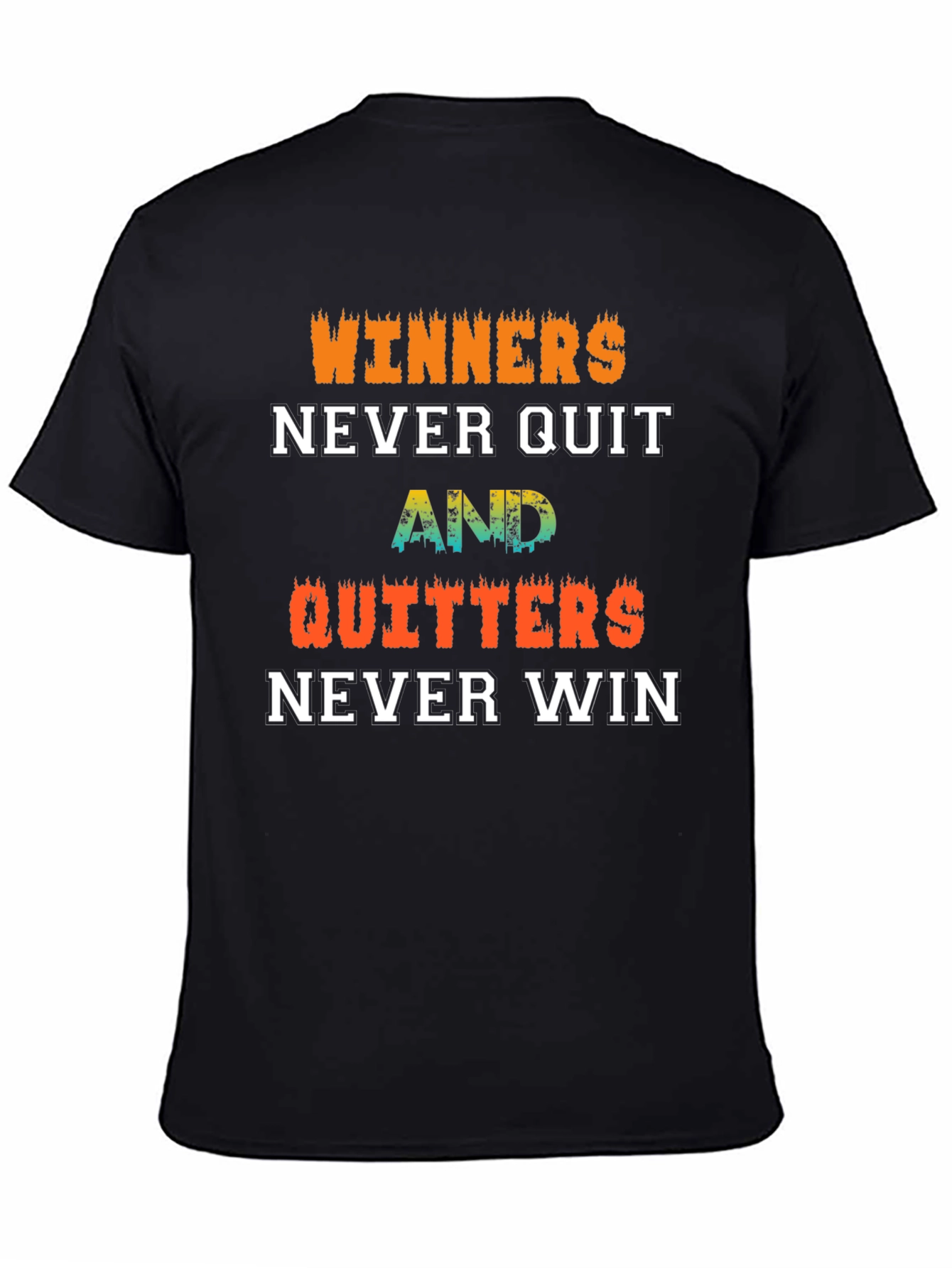 Winners Never Quit Motivational Black T-Shirt