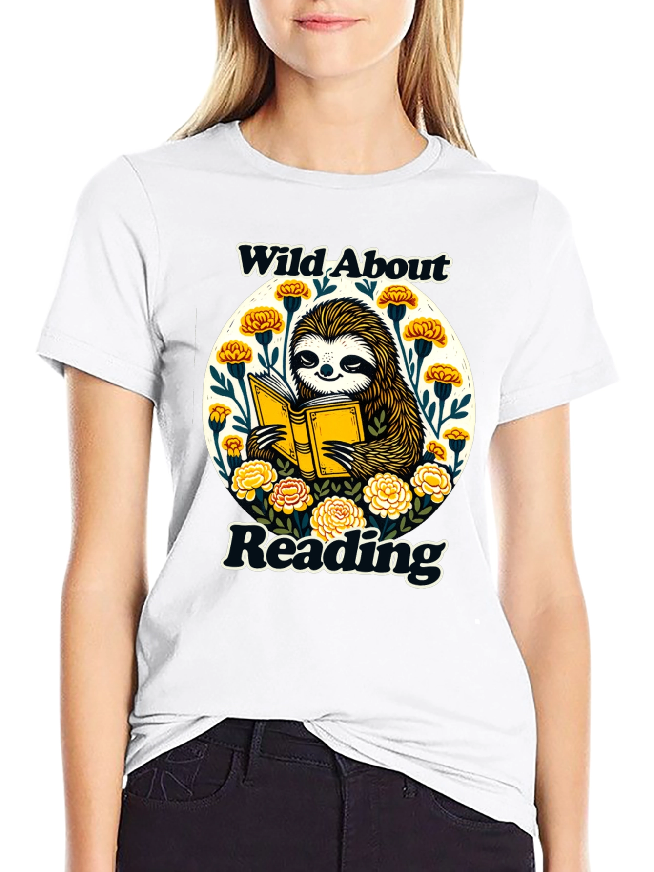 Wild About Reading Sloth Graphic T-Shirt