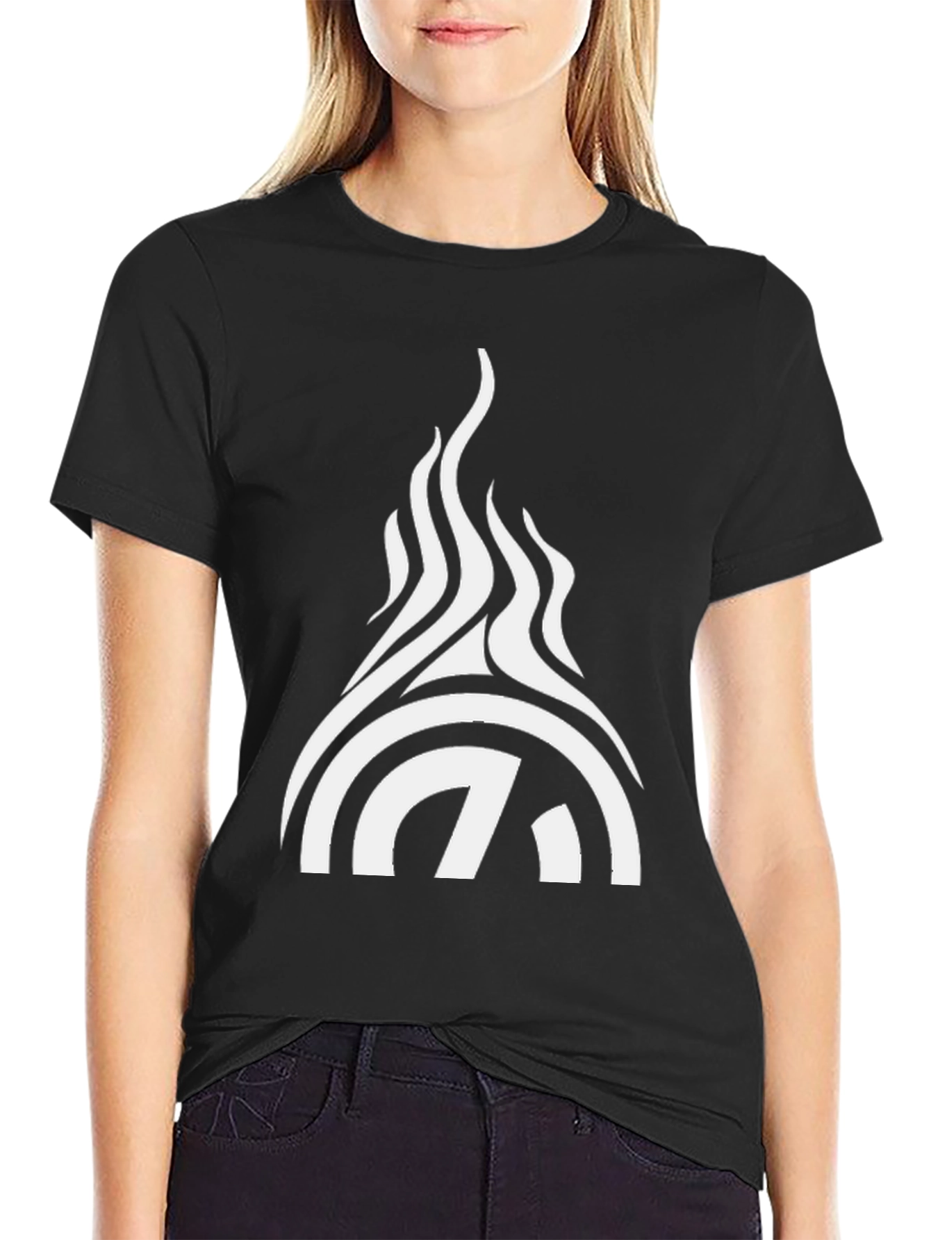 Black Graphic Tee - Abstract Flame Design