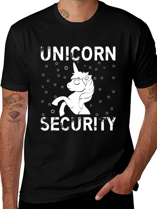Unicorn Security Graphic Tee - Black Cotton T-Shirt
