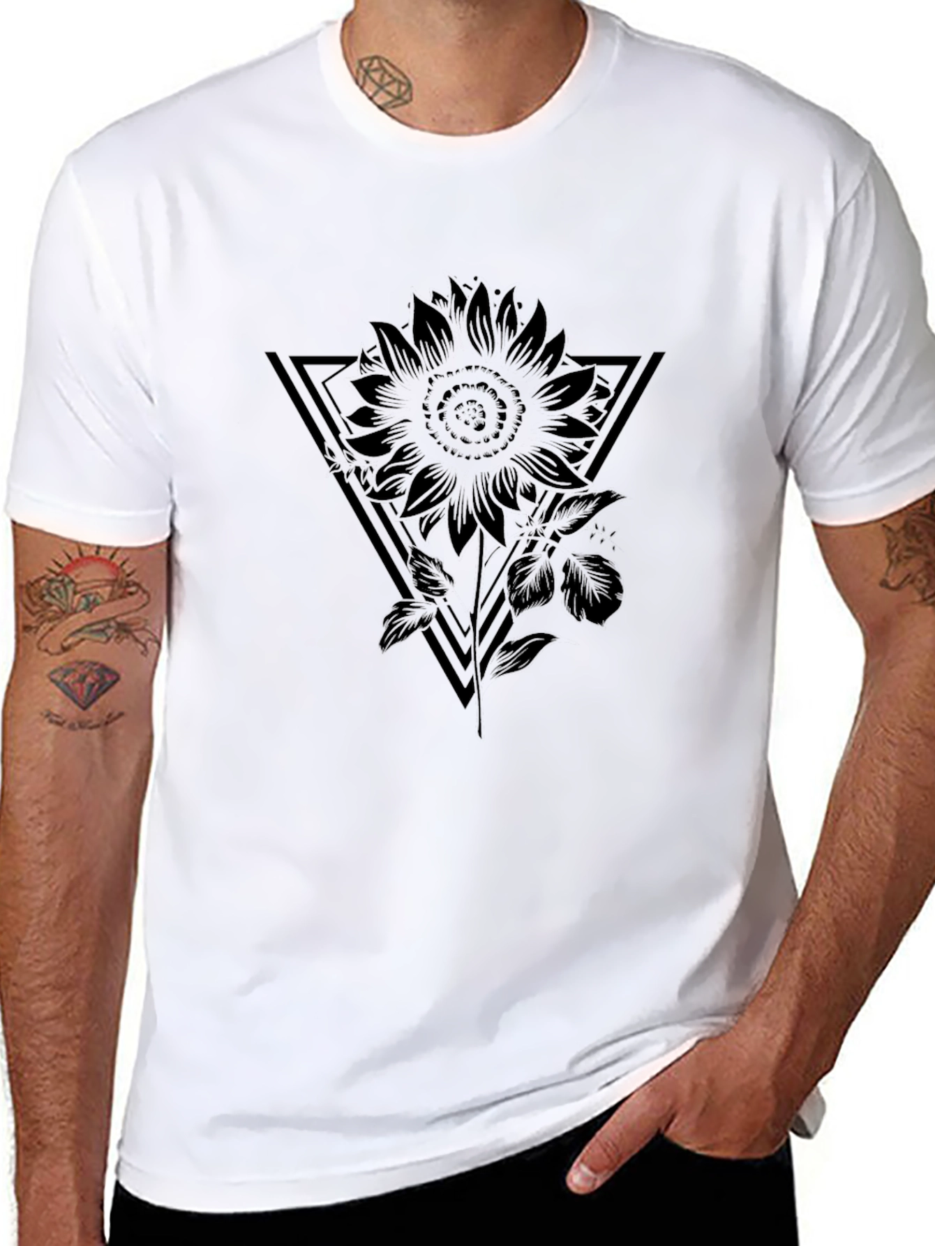 Black Sunflower Triangle Graphic T-Shirt