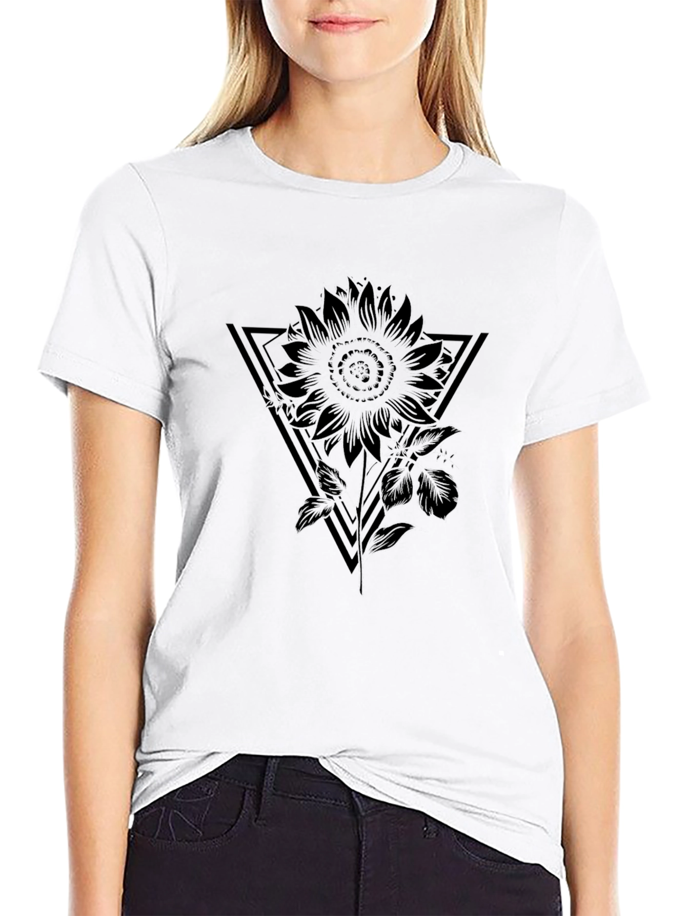 Black Sunflower Triangle Graphic T-Shirt