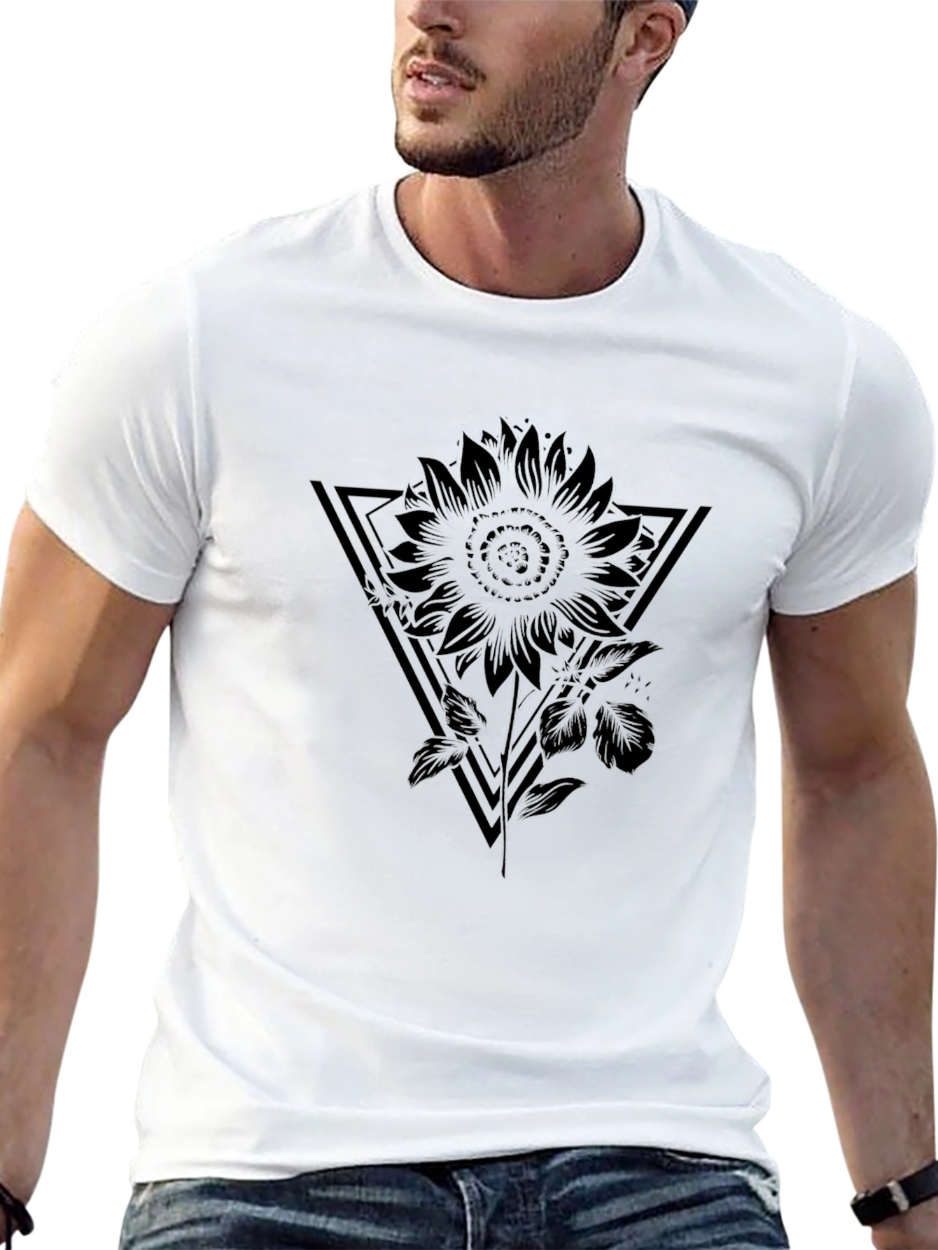 Black Sunflower Triangle Graphic T-Shirt