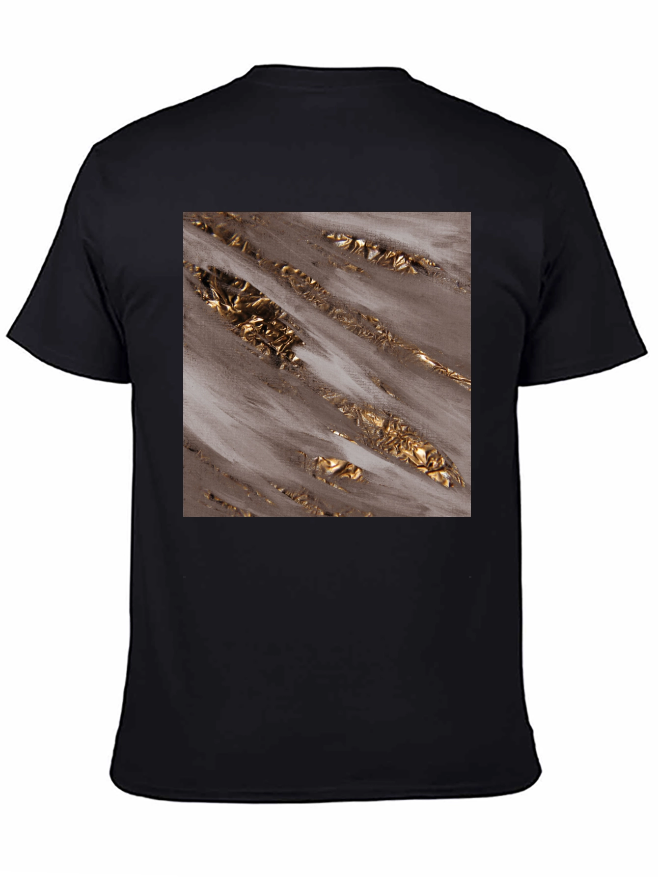 Abstract Gold Foil Print Black T-Shirt