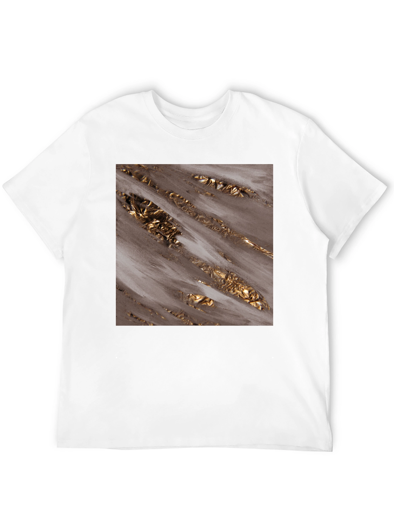 Abstract Gold Foil Print Black T-Shirt