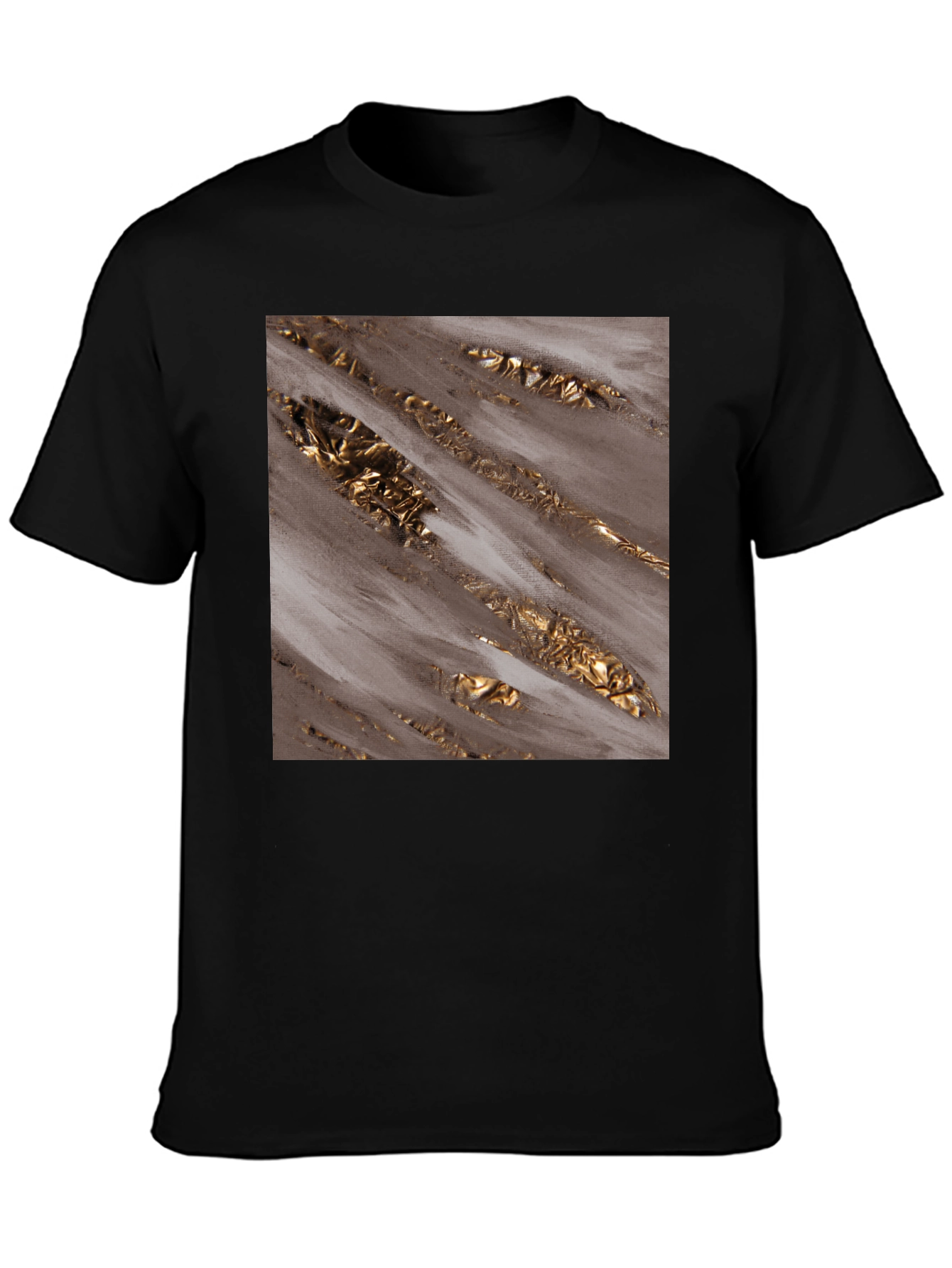 Abstract Gold Foil Print Black T-Shirt